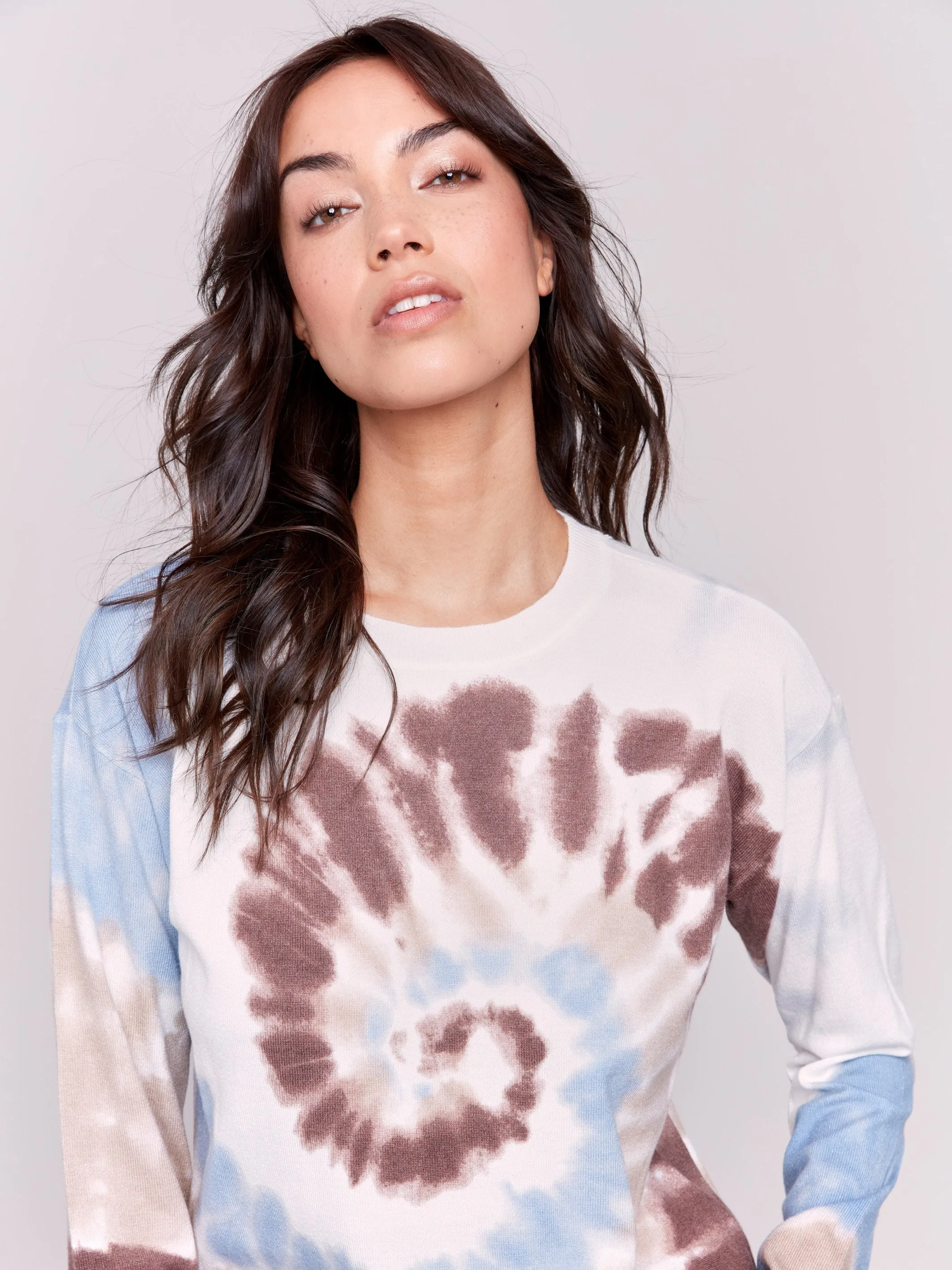Printed Frayed Edge Round Hem Sweater - Frost sold by Charlie B product image thumbnail 2
