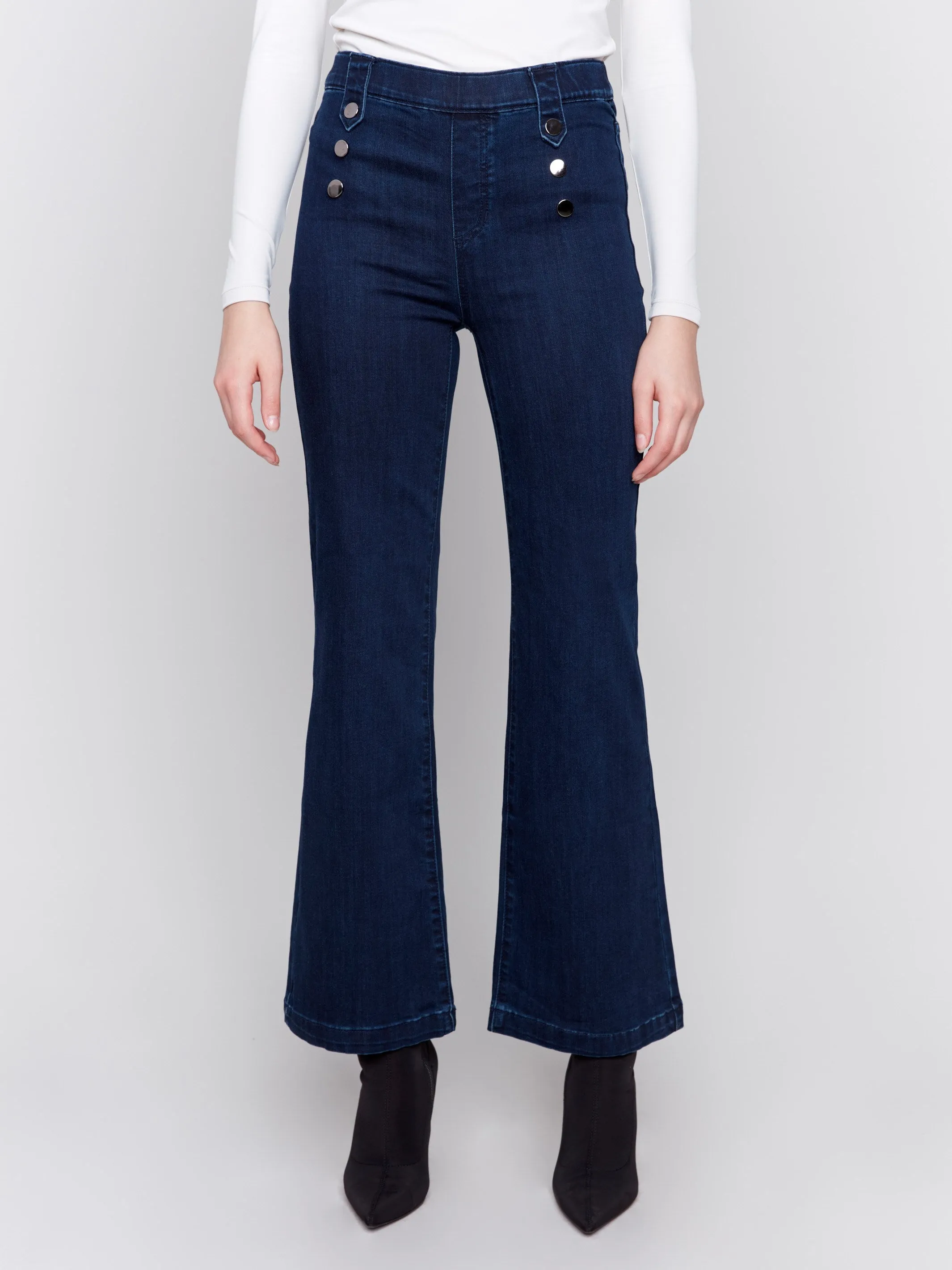 Pull-On Flare Jeans With Front Buttons - Blue Black sold by Charlie B product image thumbnail 2