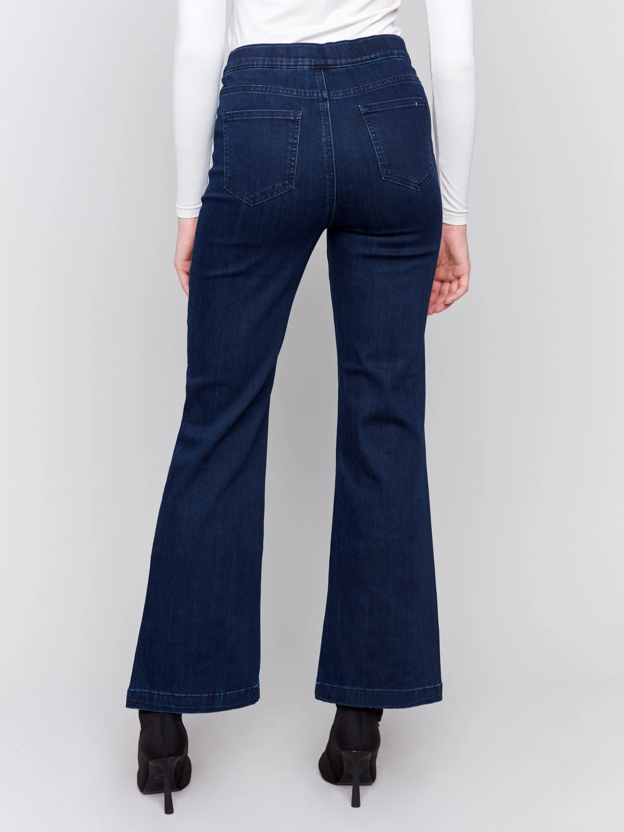 Pull-On Flare Jeans With Front Buttons - Blue Black sold by Charlie B product image thumbnail 3