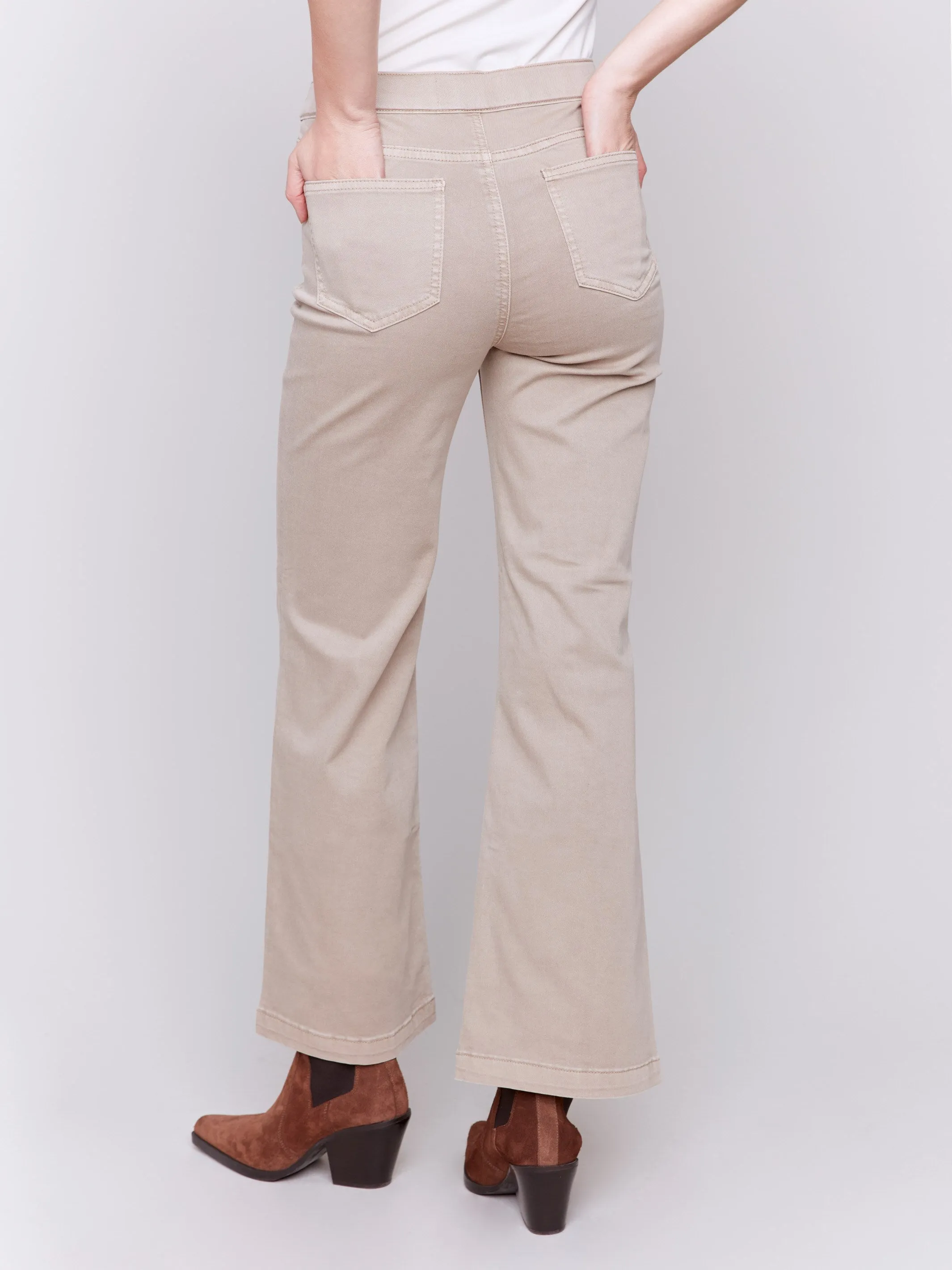 Pull-On Flare Twill Pants with Front Buttons - Almond sold by Charlie B product image thumbnail 4