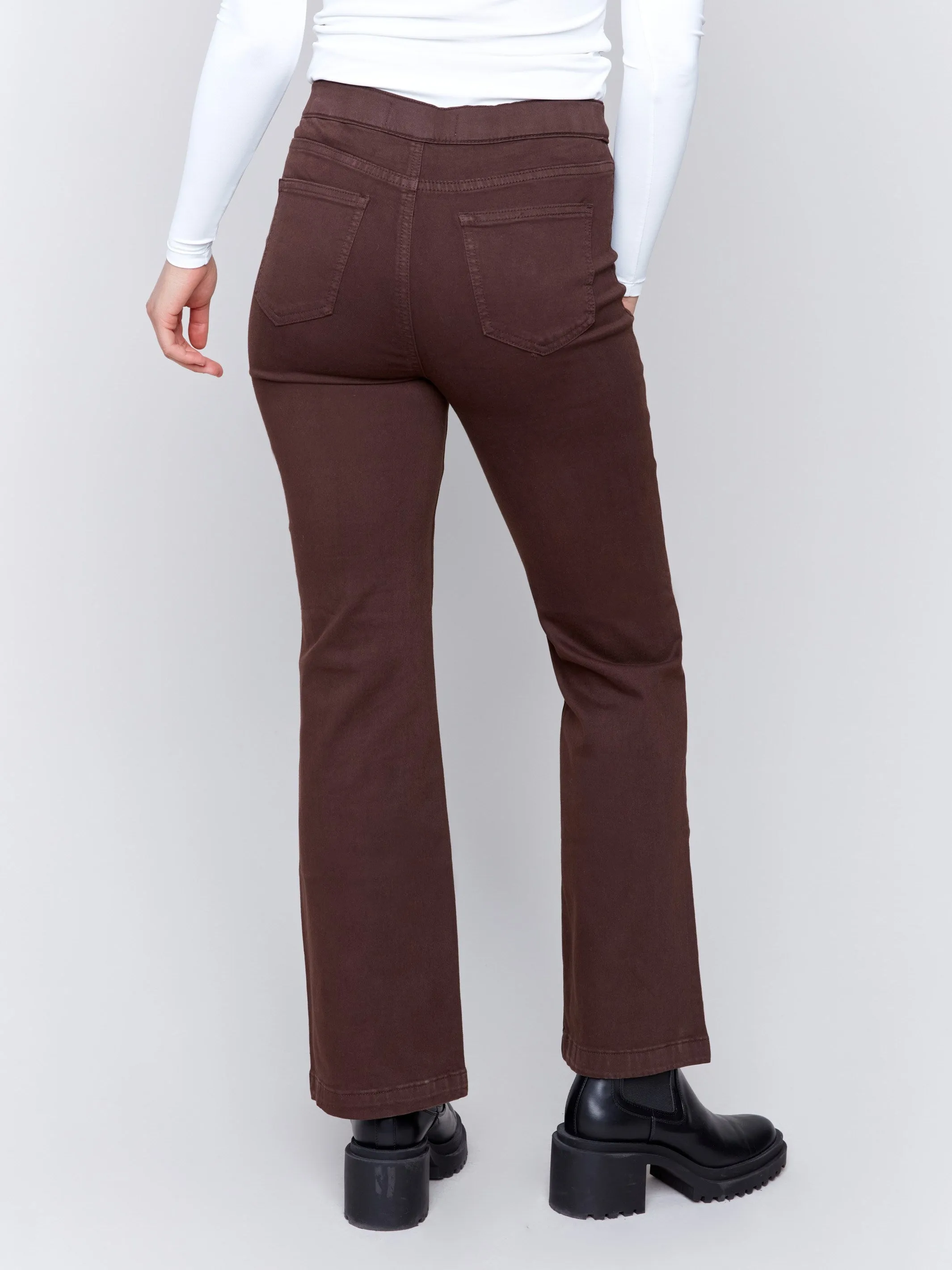 Pull-On Flare Twill Pants with Front Buttons - Mocha sold by Charlie B product image thumbnail 4