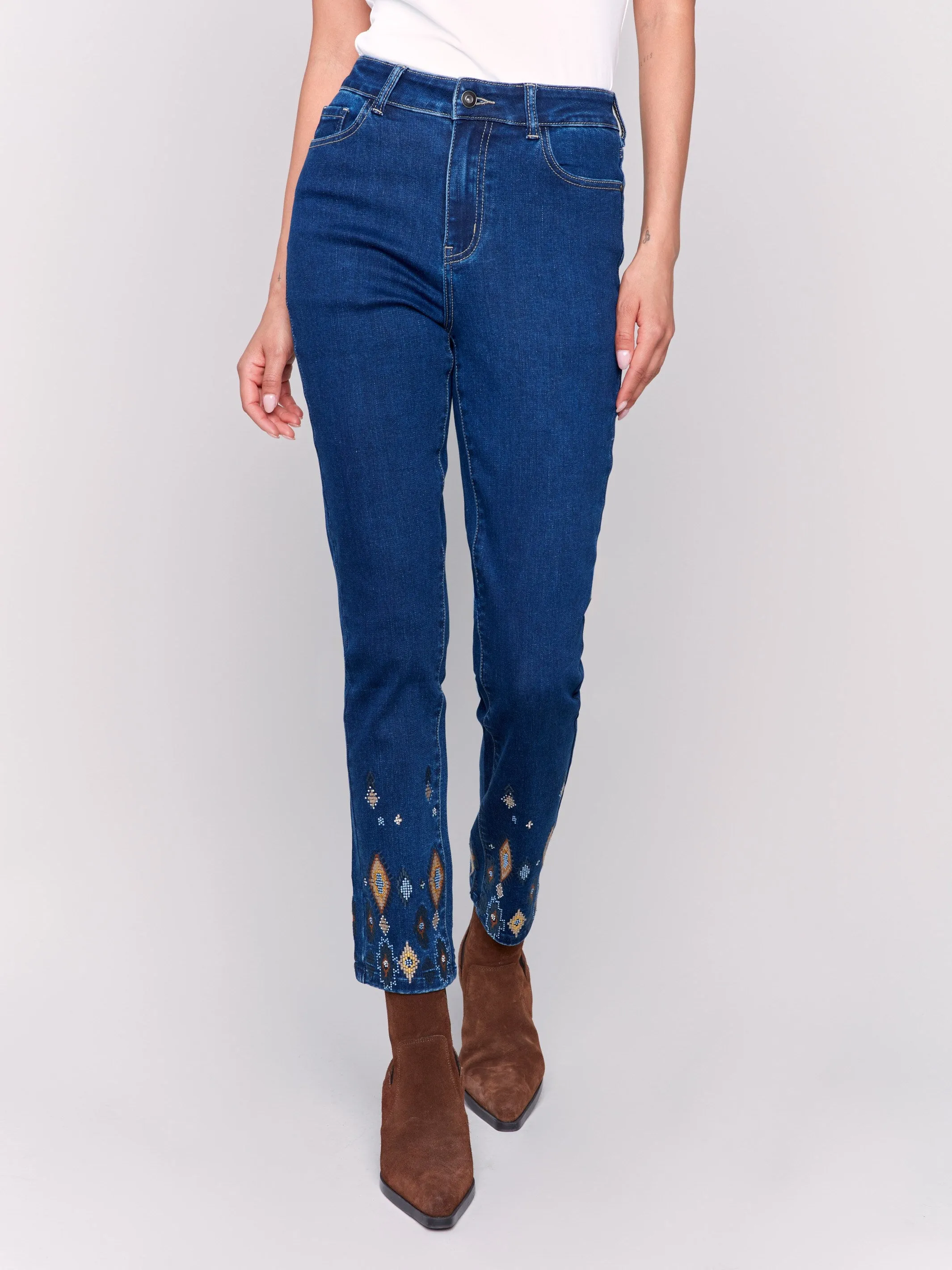 Slim Fit Jeans with Beaded Hem - Indigo sold by Charlie B product image thumbnail 2