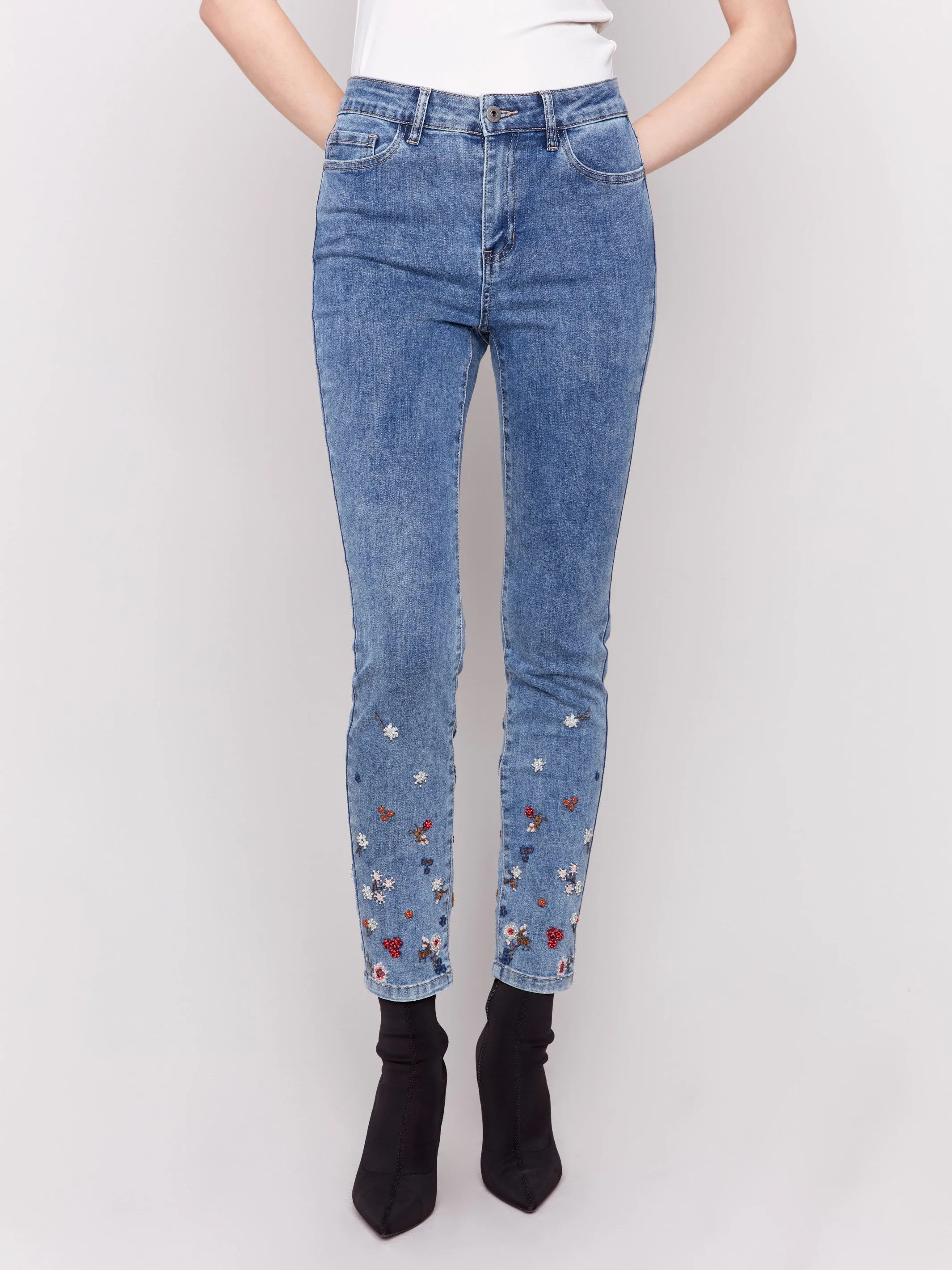 Embroidered and Beaded Slim Fit Jeans - Medium Blue sold by Charlie B product image thumbnail 2