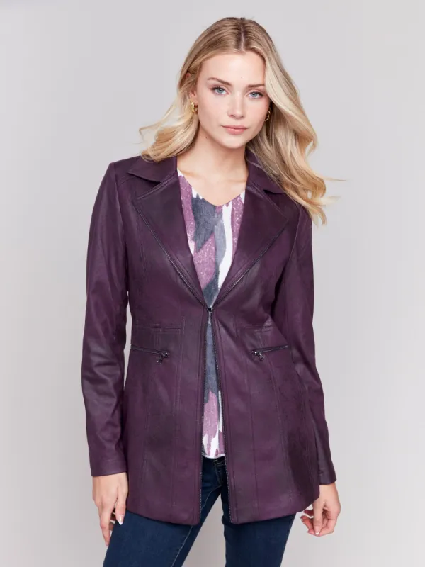 Long Vintage Faux Suede Jacket - Plum sold by Charlie B