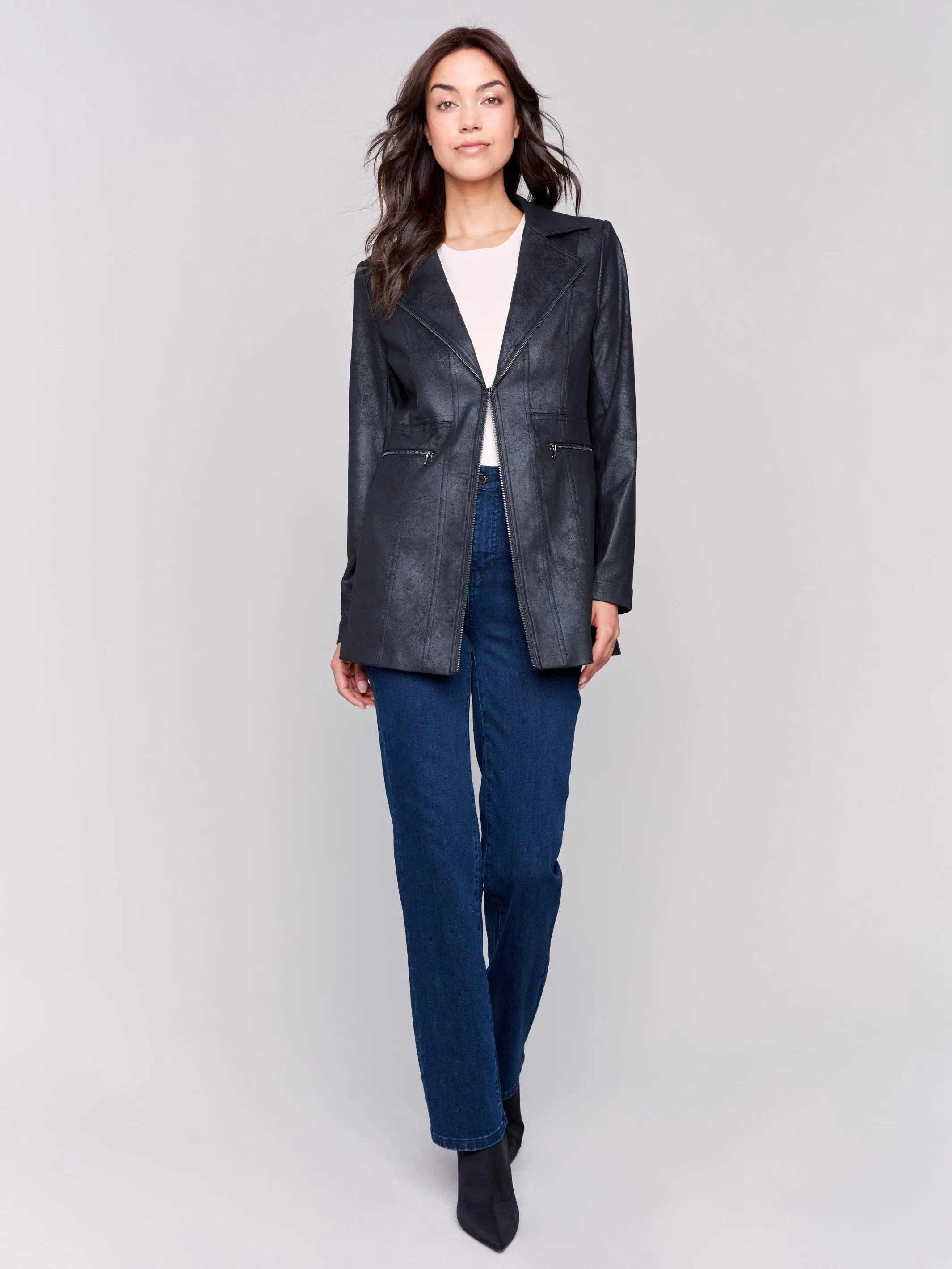 Long Vintage Faux Suede Jacket - Black sold by Charlie B product image thumbnail 2