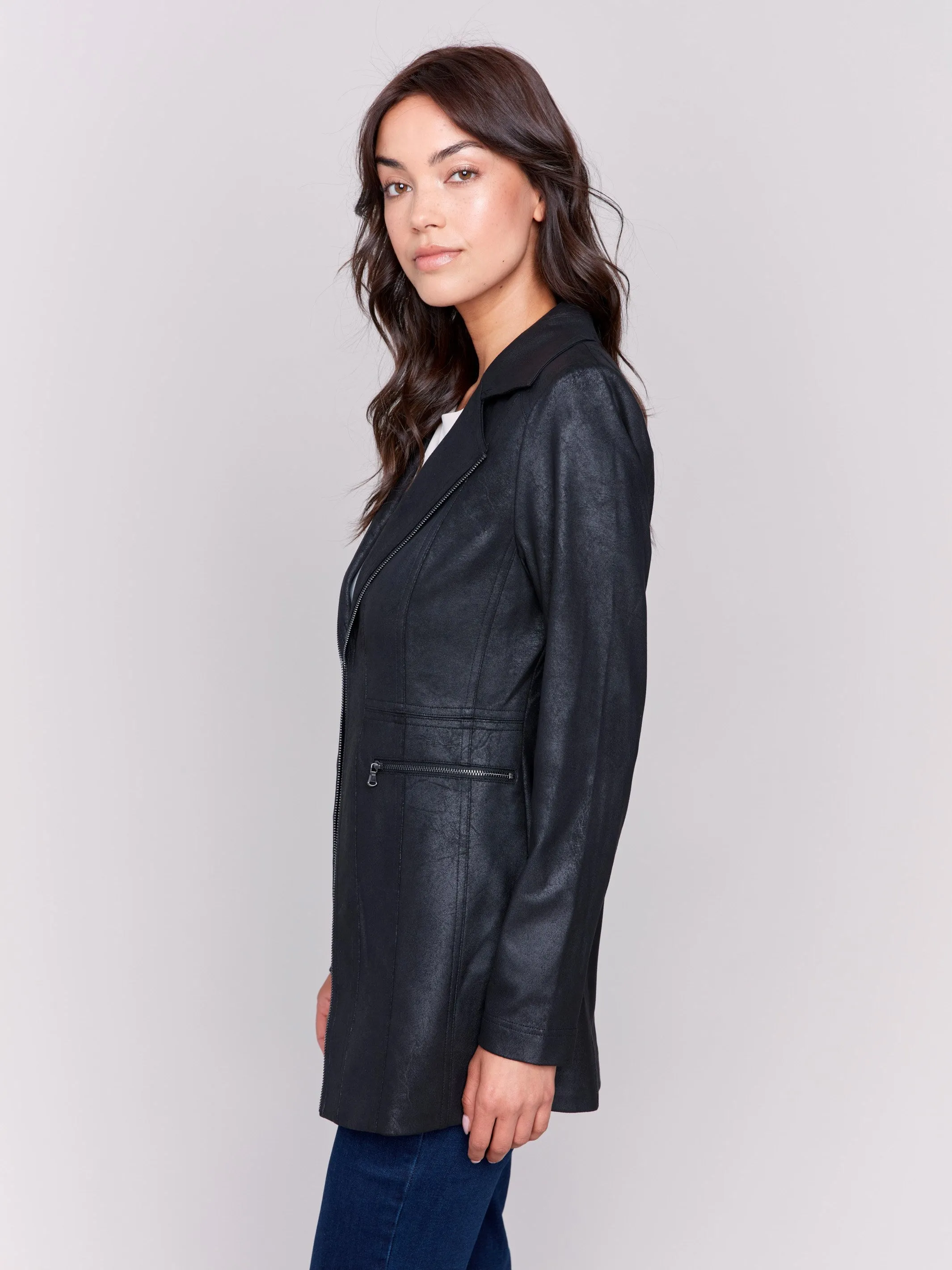 Long Vintage Faux Suede Jacket - Black sold by Charlie B product image thumbnail 3