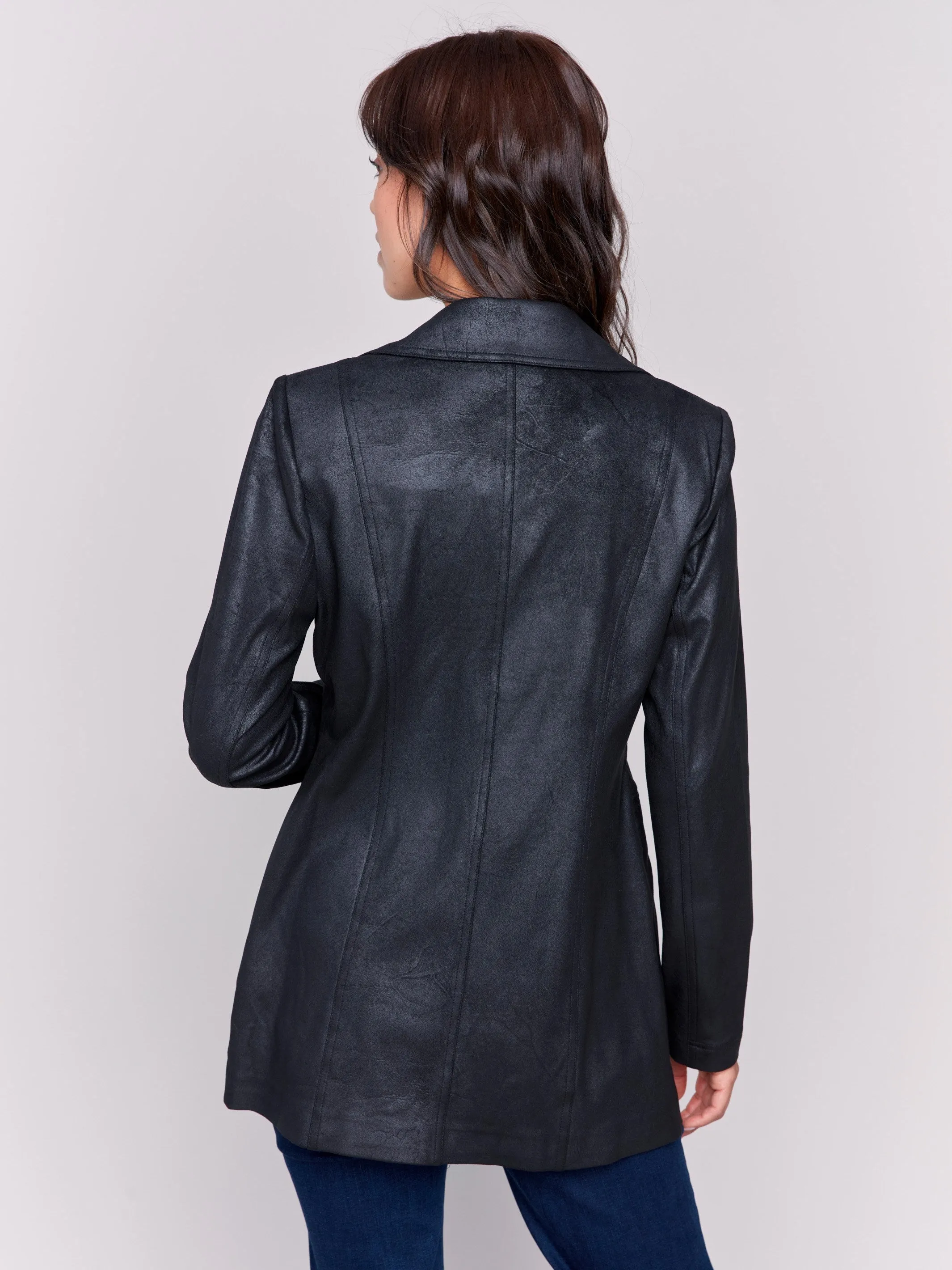 Long Vintage Faux Suede Jacket - Black sold by Charlie B product image thumbnail 4