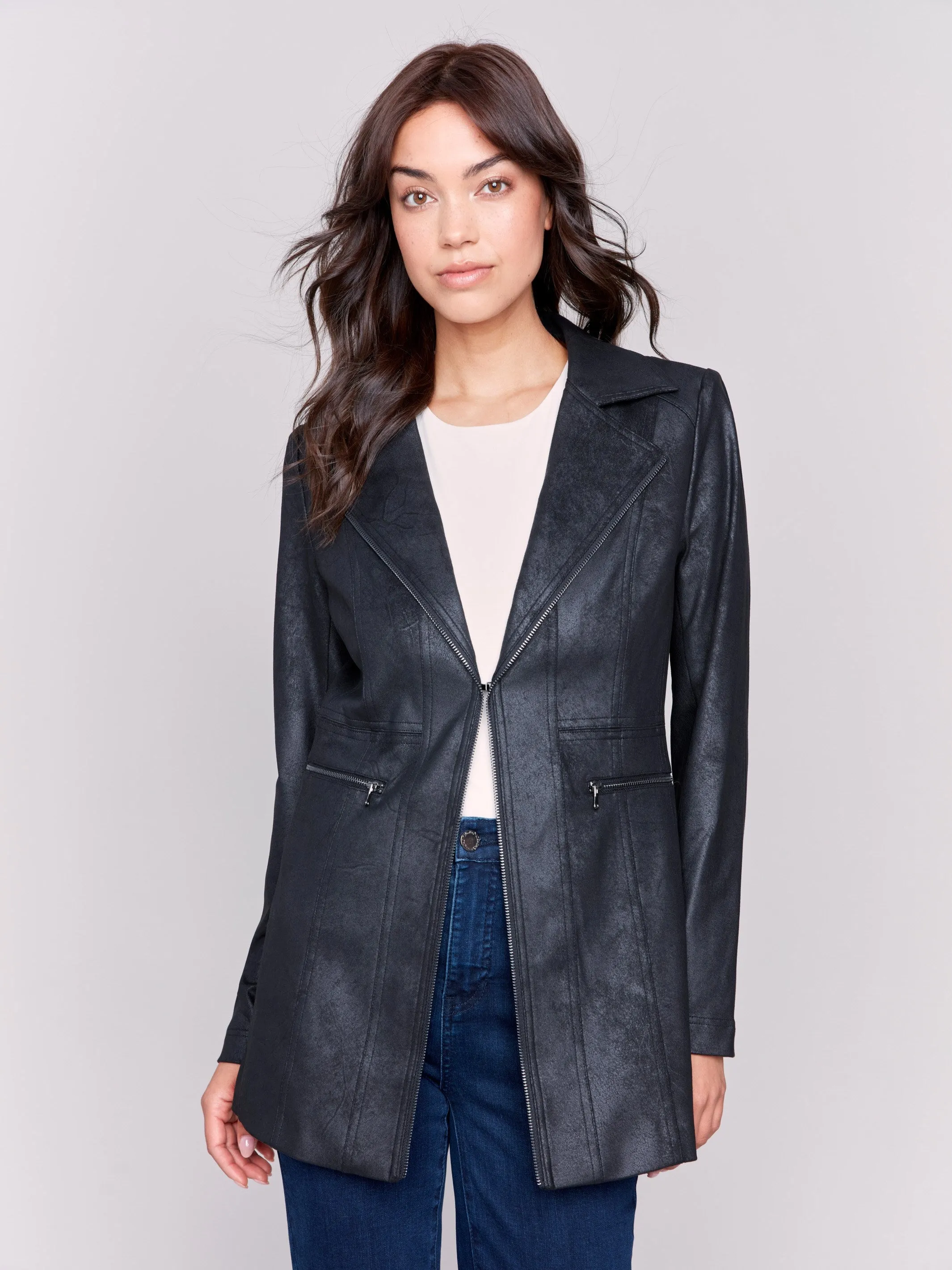 Long Vintage Faux Suede Jacket - Black sold by Charlie B