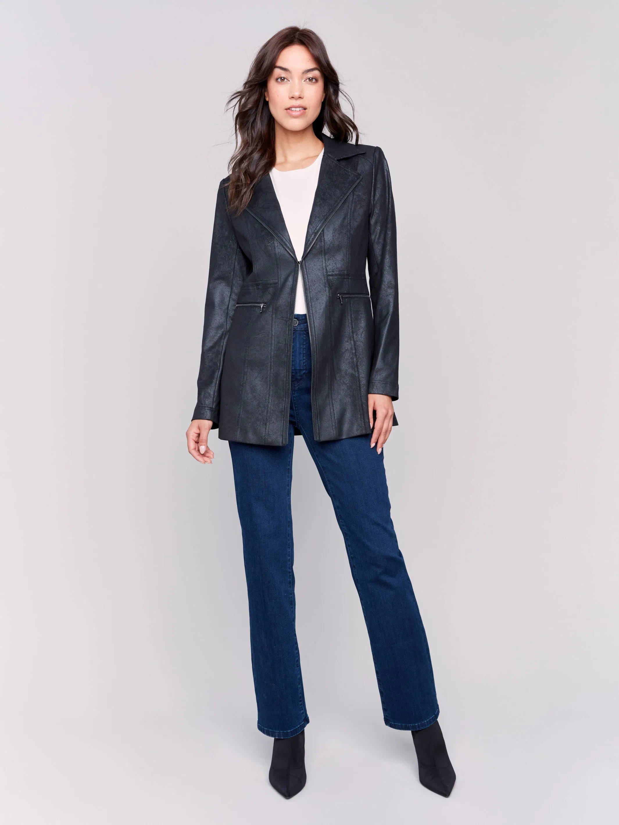 Long Vintage Faux Suede Jacket - Black sold by Charlie B product image thumbnail 5