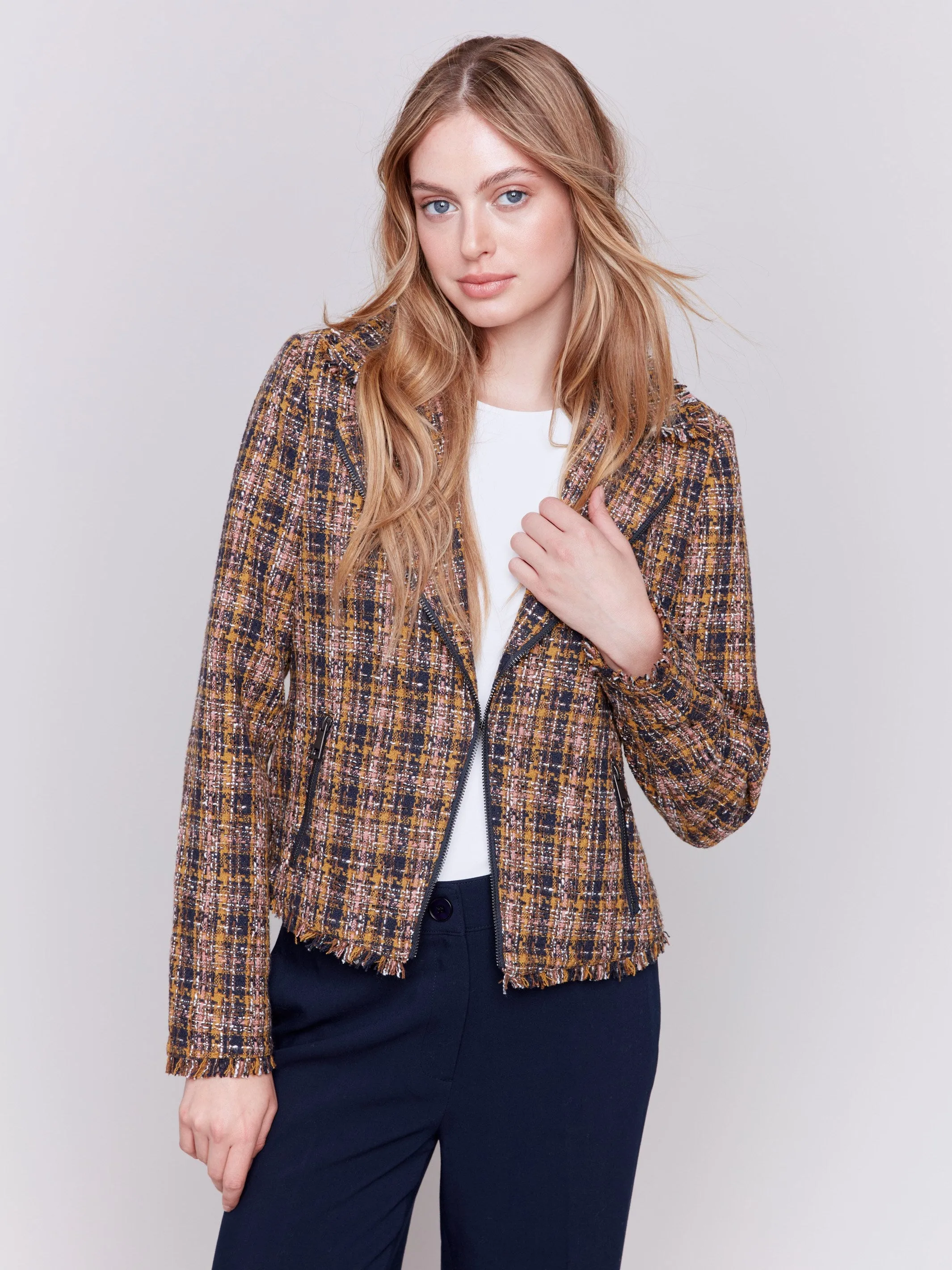 Tweed Perfecto Jacket - Navy sold by Charlie B