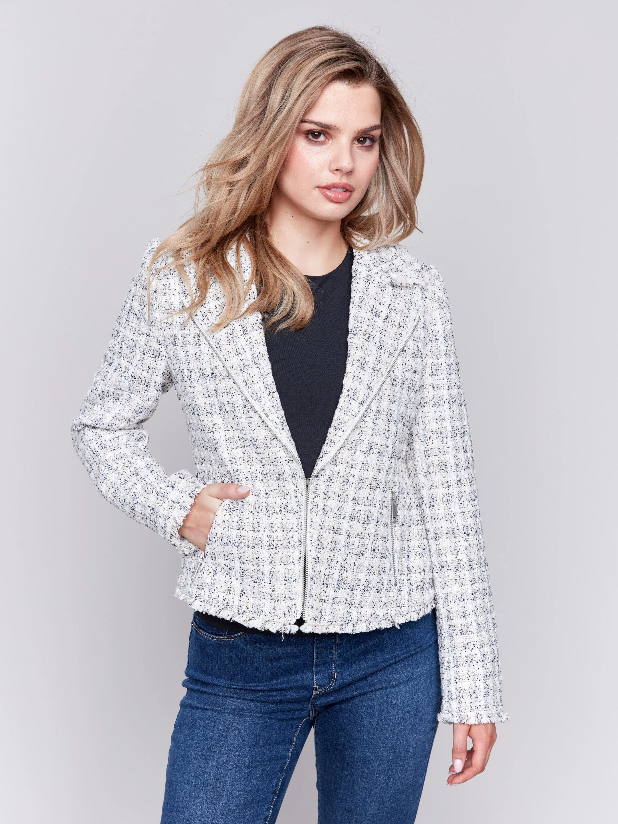 Tweed Perfecto Jacket - White sold by Charlie B