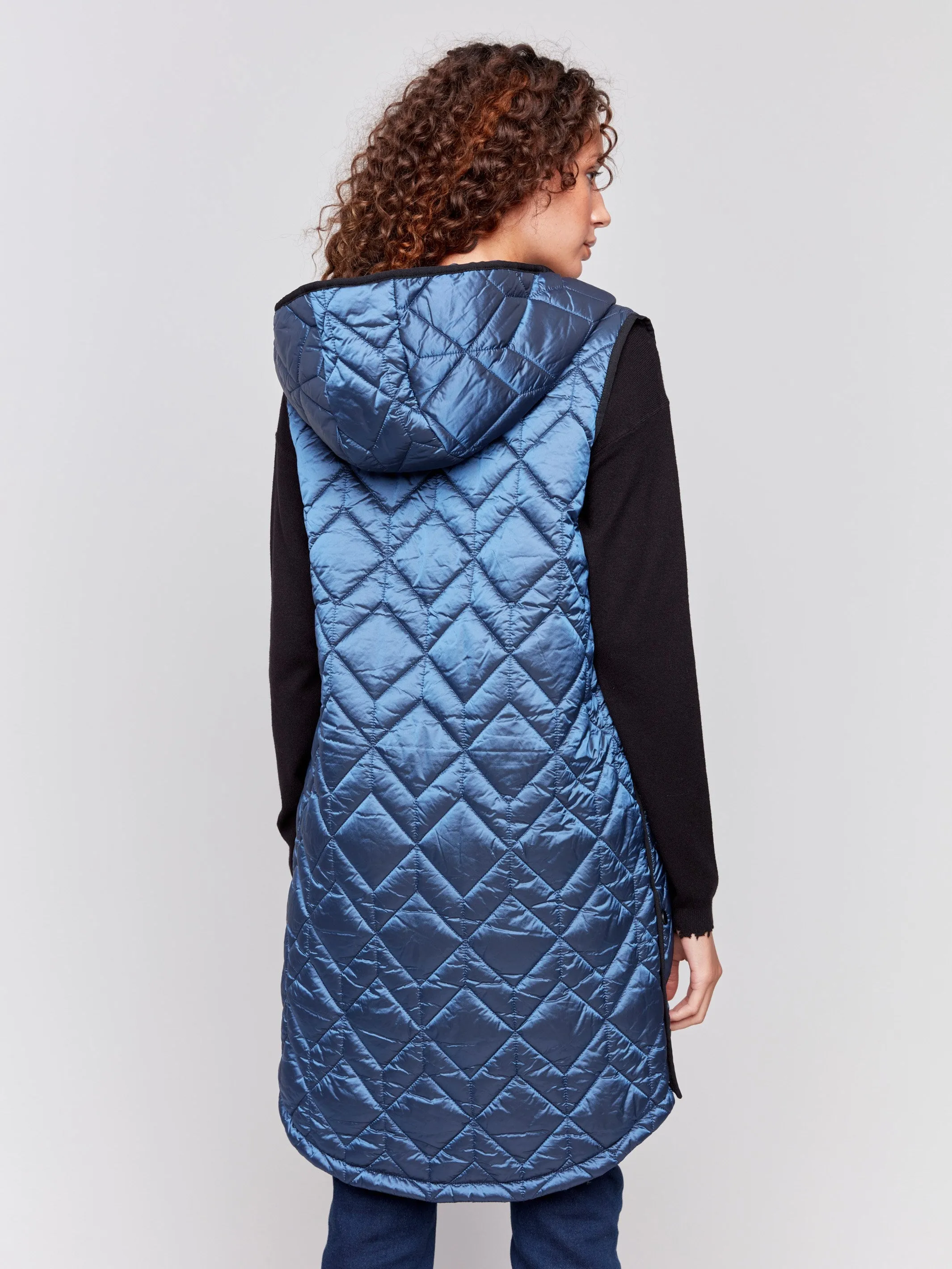 Long Quilted Puffer Vest with Hood - Glacier sold by Charlie B product image thumbnail 5