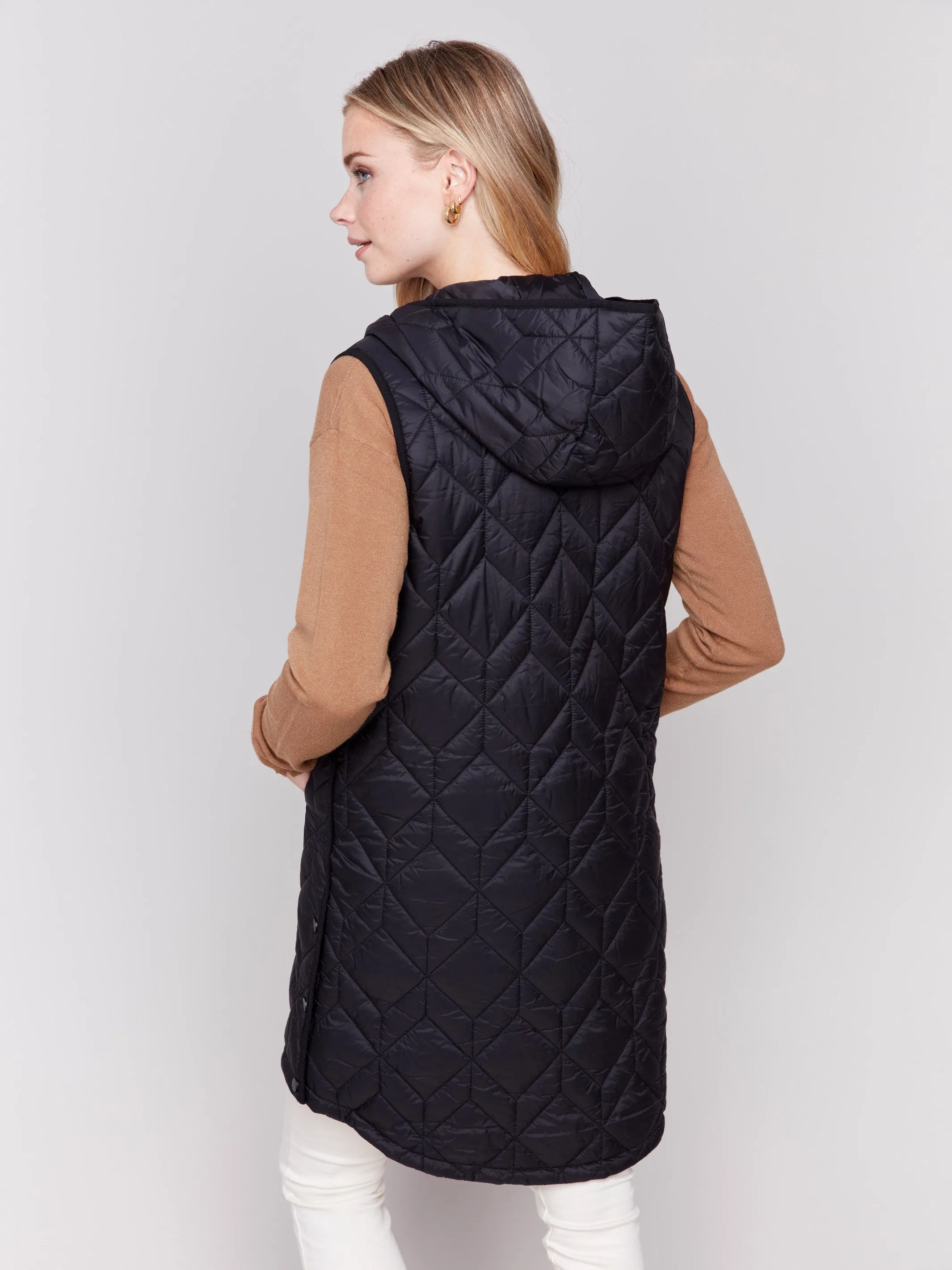 Long Quilted Puffer Vest with Hood - Black sold by Charlie B product image thumbnail 5