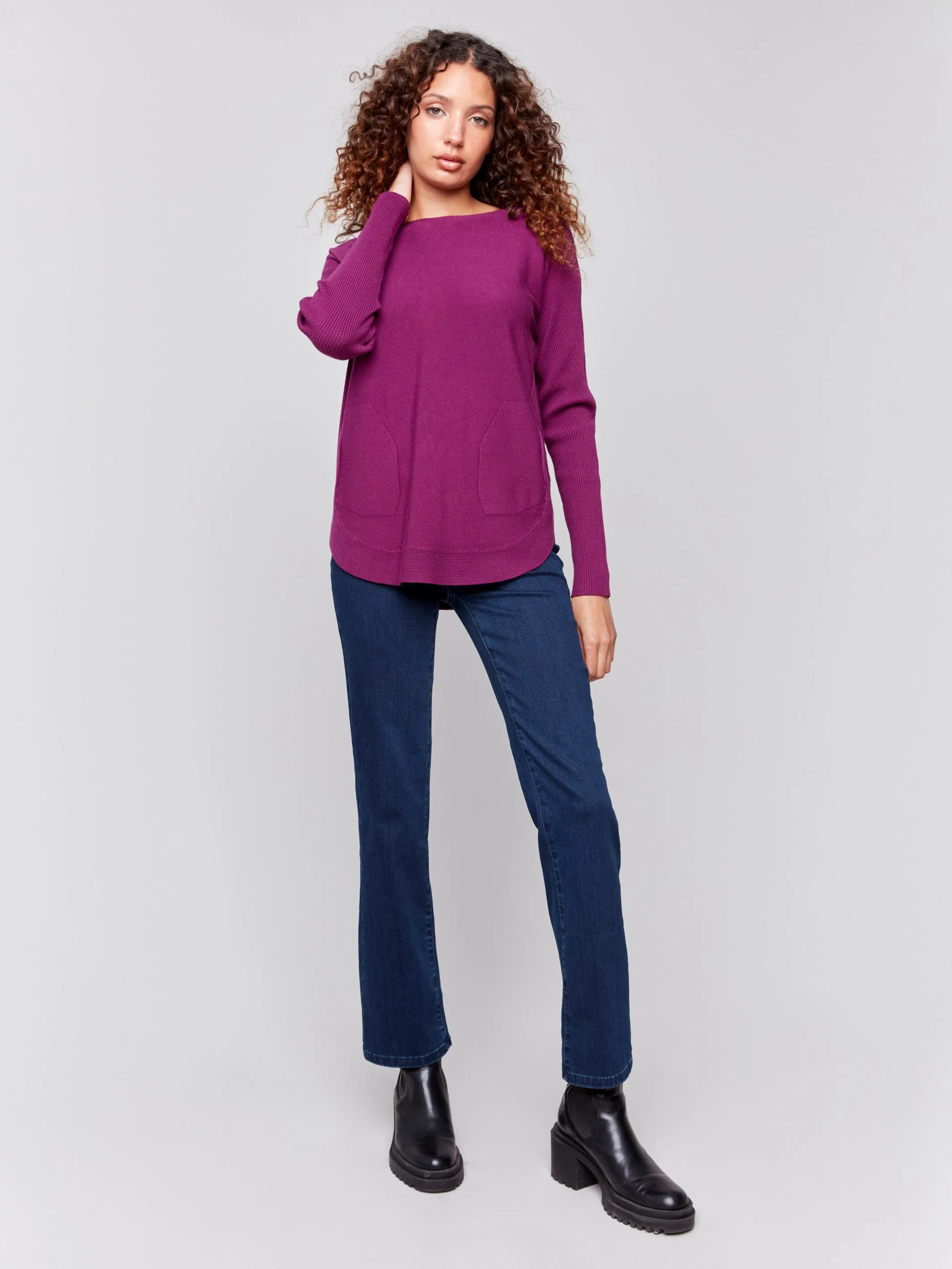 Knit Sweater With Back Detail Lace-Up - Mulberry sold by Charlie B product image thumbnail 5