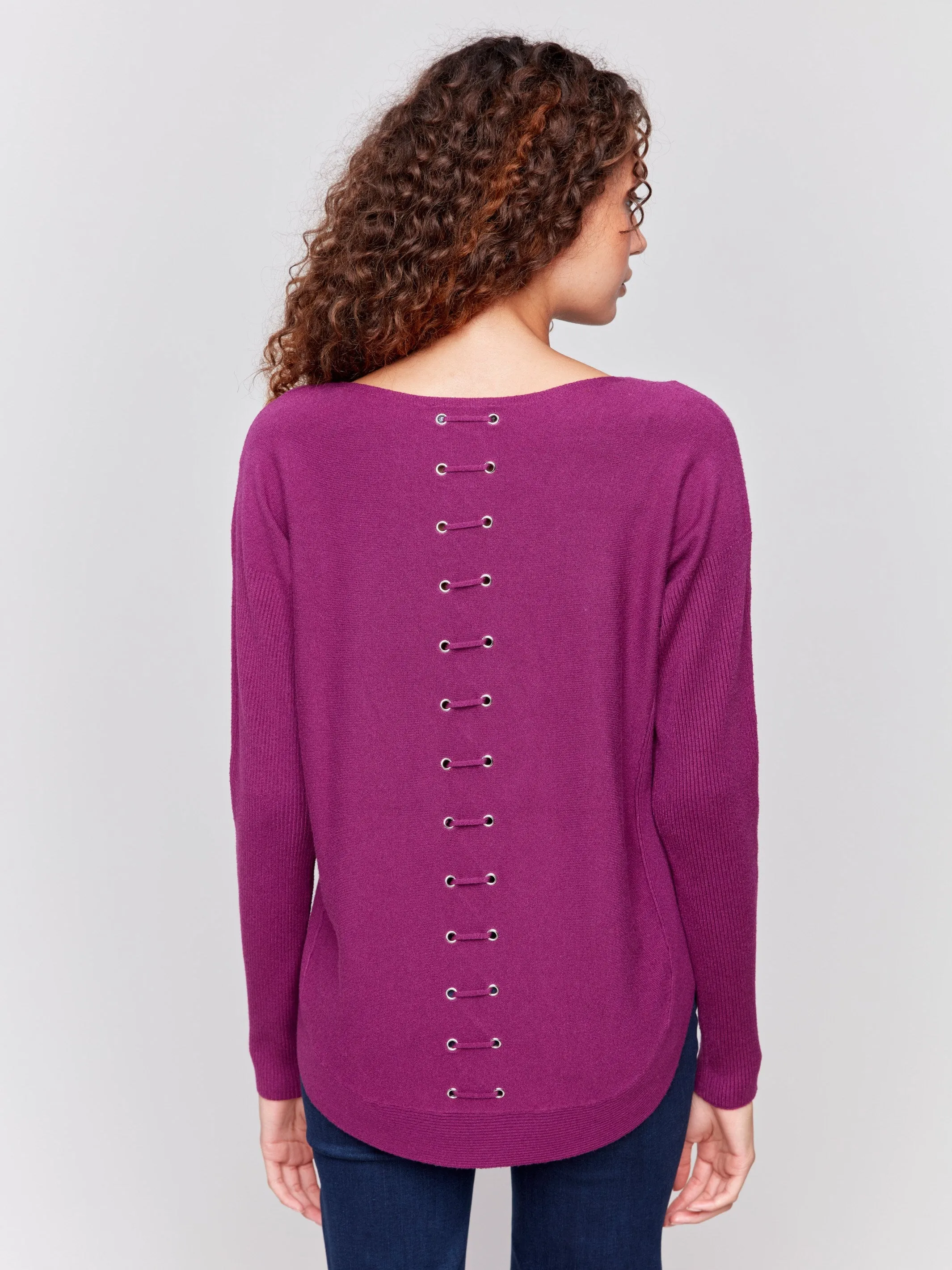 Knit Sweater With Back Detail Lace-Up - Mulberry sold by Charlie B product image thumbnail 3
