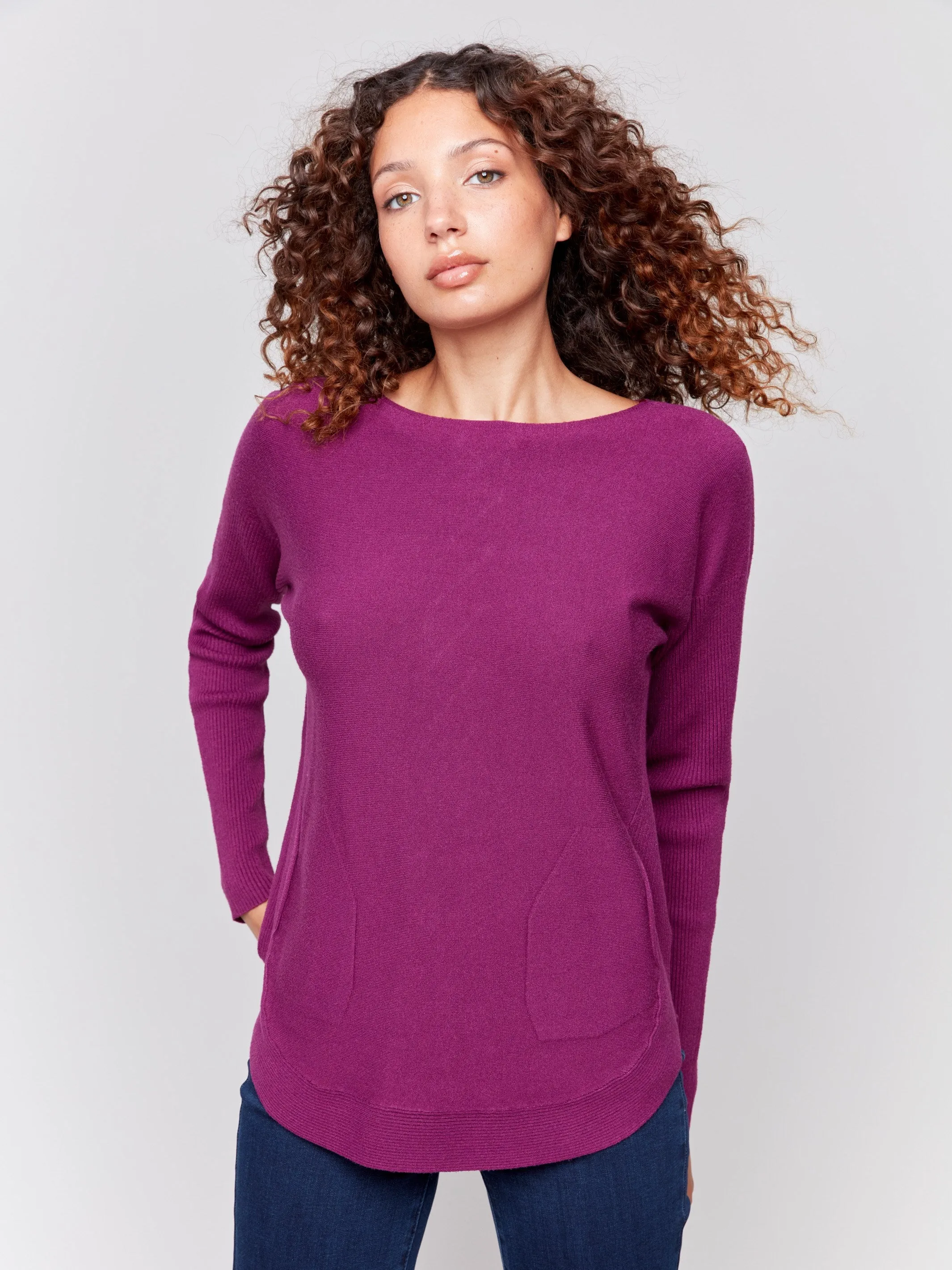 Knit Sweater With Back Detail Lace-Up - Mulberry sold by Charlie B product image thumbnail 4