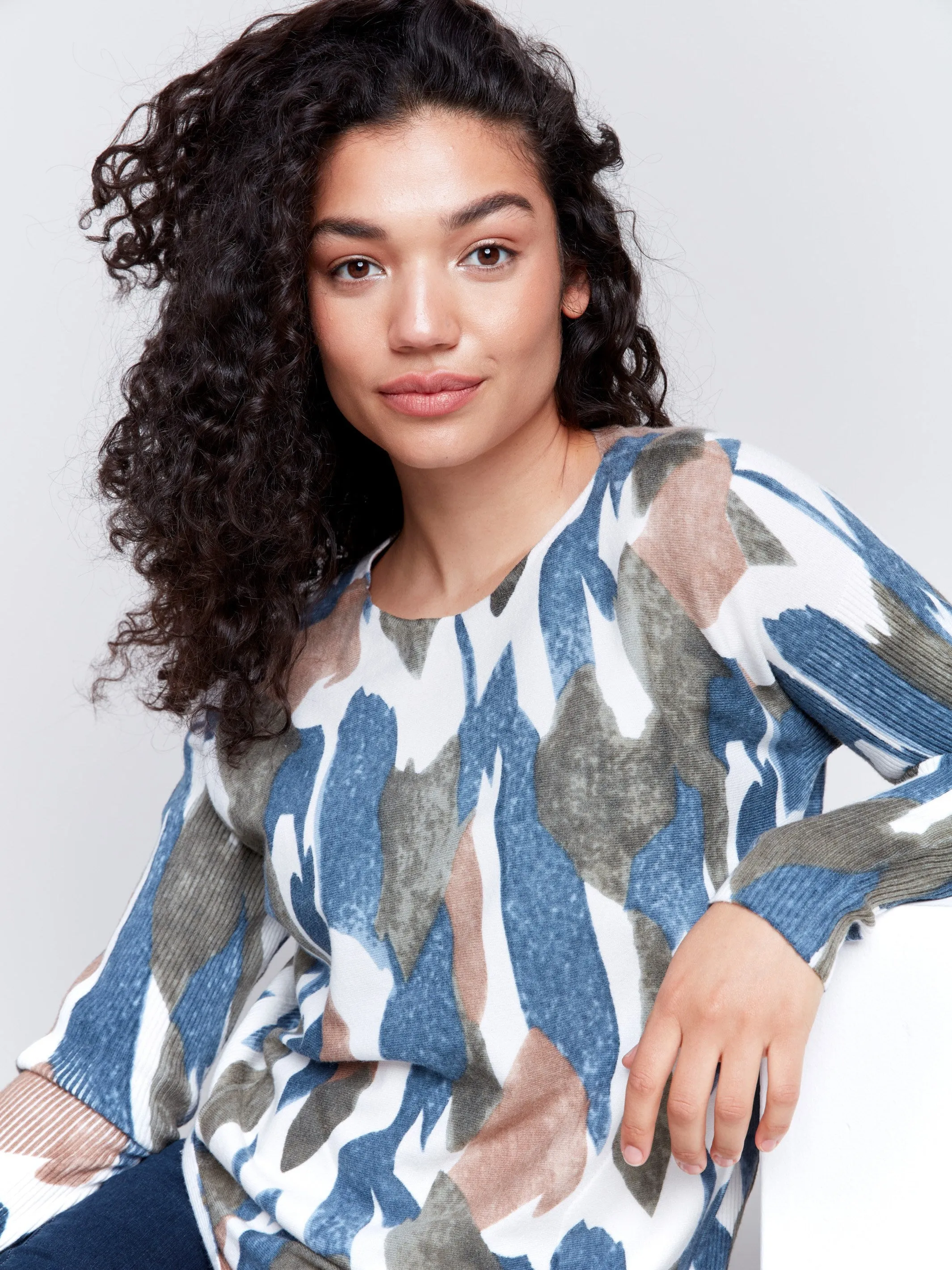 Printed Plush Knit Sweater - Moss sold by Charlie B product image thumbnail 5