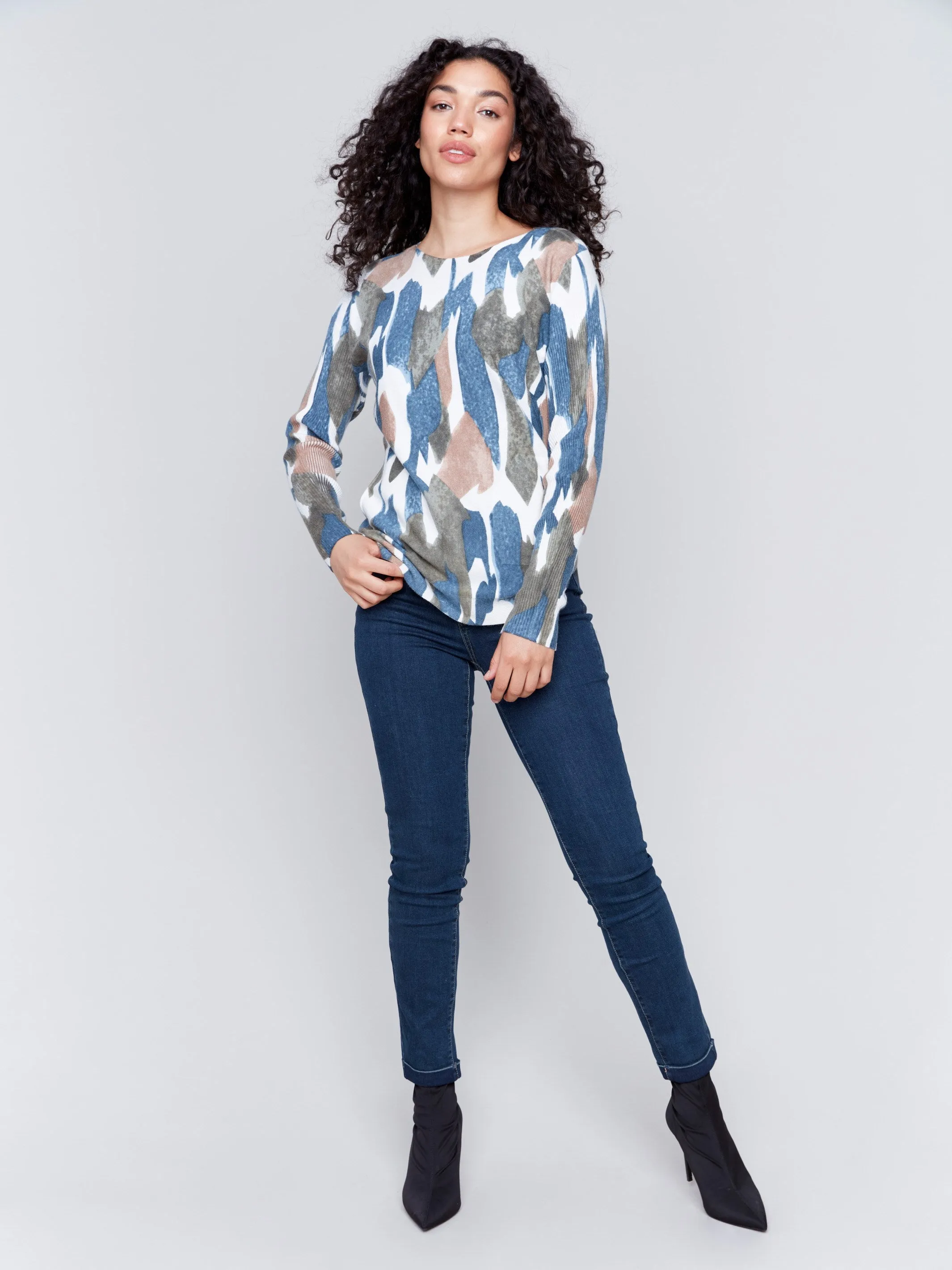 Printed Plush Knit Sweater - Moss sold by Charlie B product image thumbnail 2