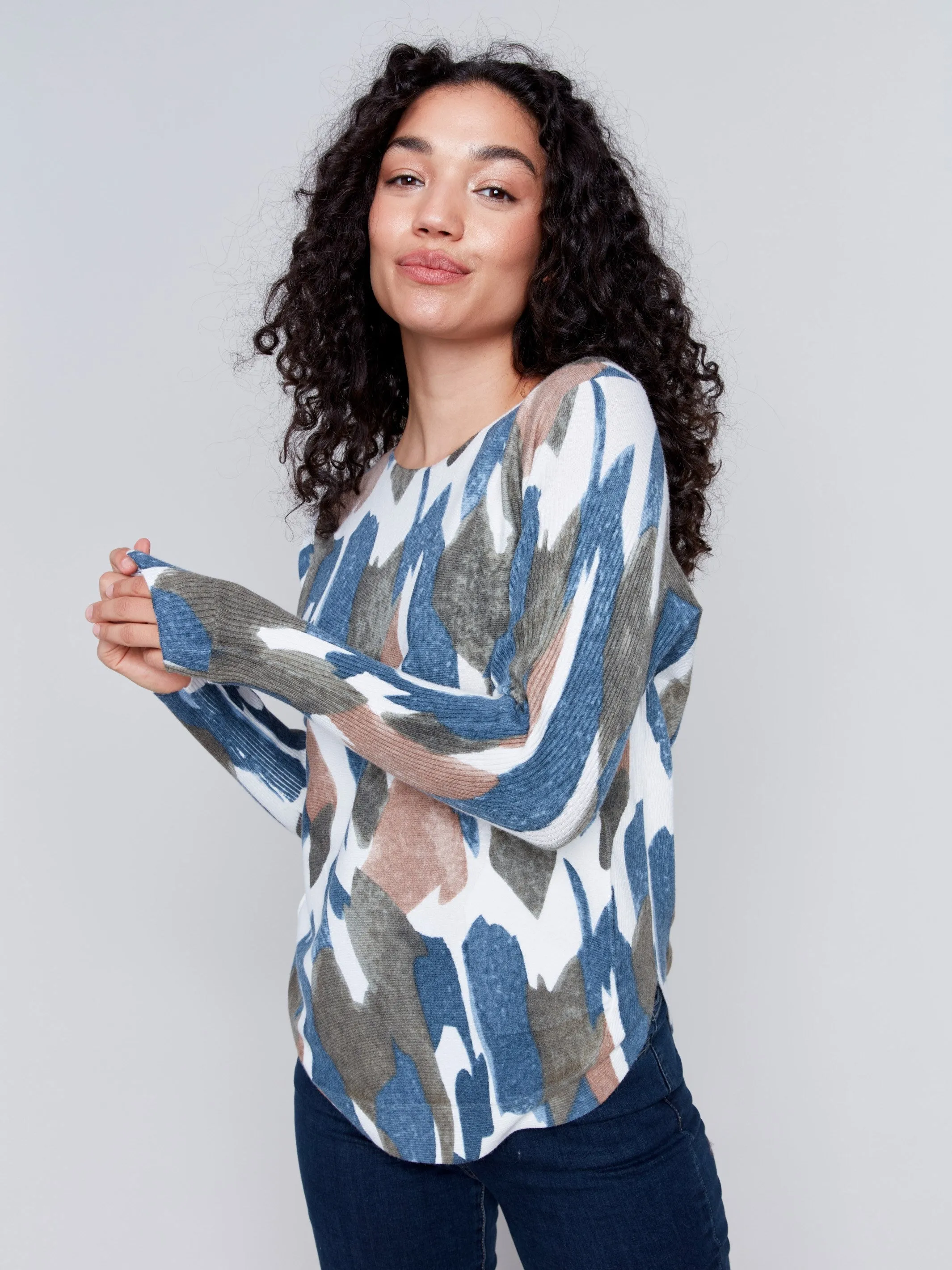 Printed Plush Knit Sweater - Moss sold by Charlie B product image thumbnail 3