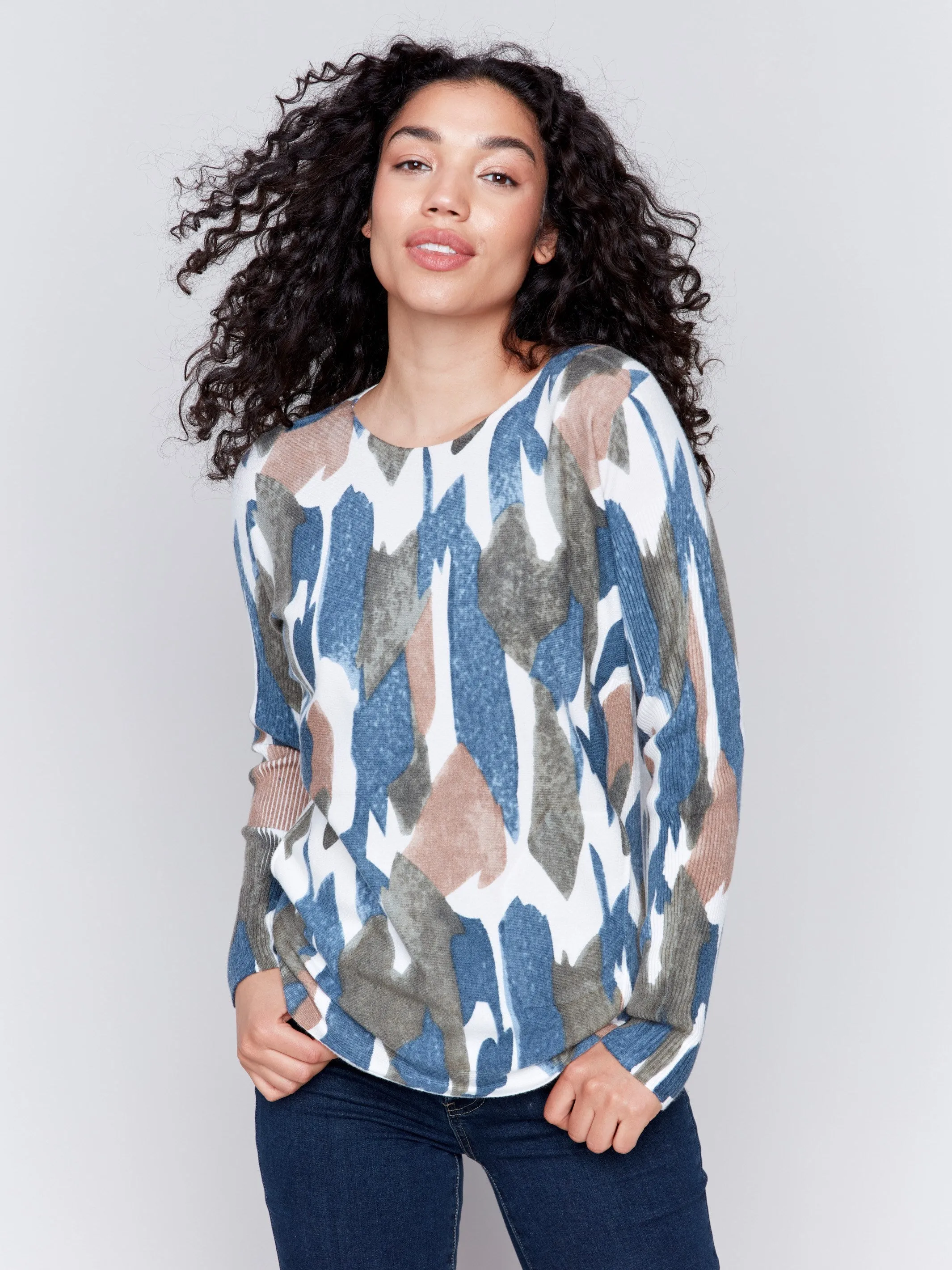 Printed Plush Knit Sweater - Moss sold by Charlie B