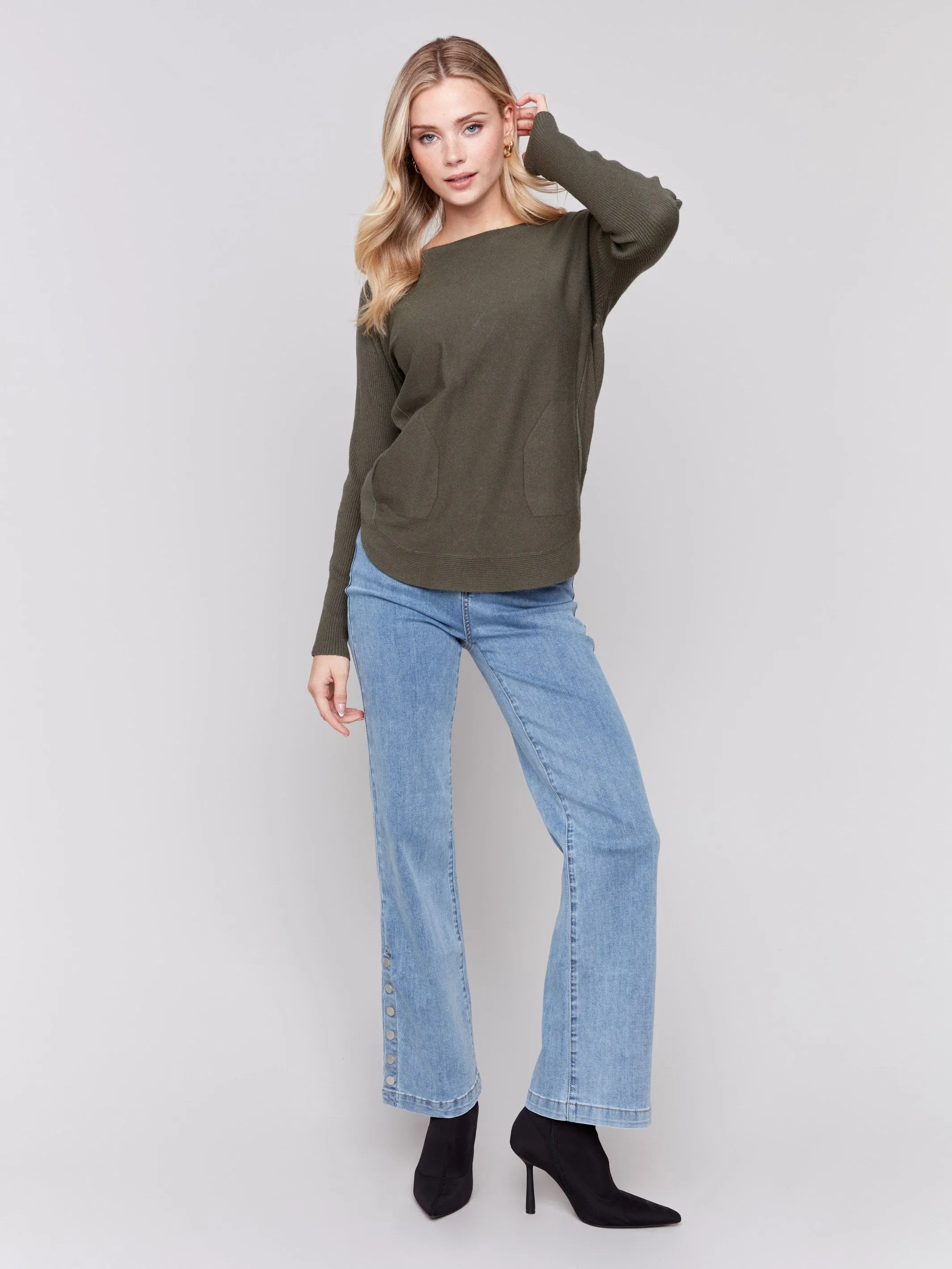 Knit Sweater With Back Detail Lace-Up - Spruce sold by Charlie B product image thumbnail 4