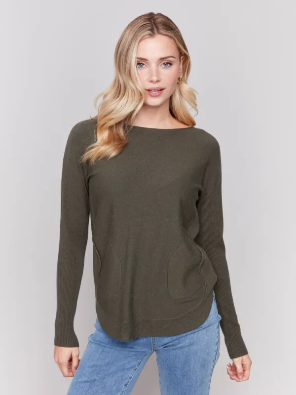 Knit Sweater With Back Detail Lace-Up - Spruce sold by Charlie B