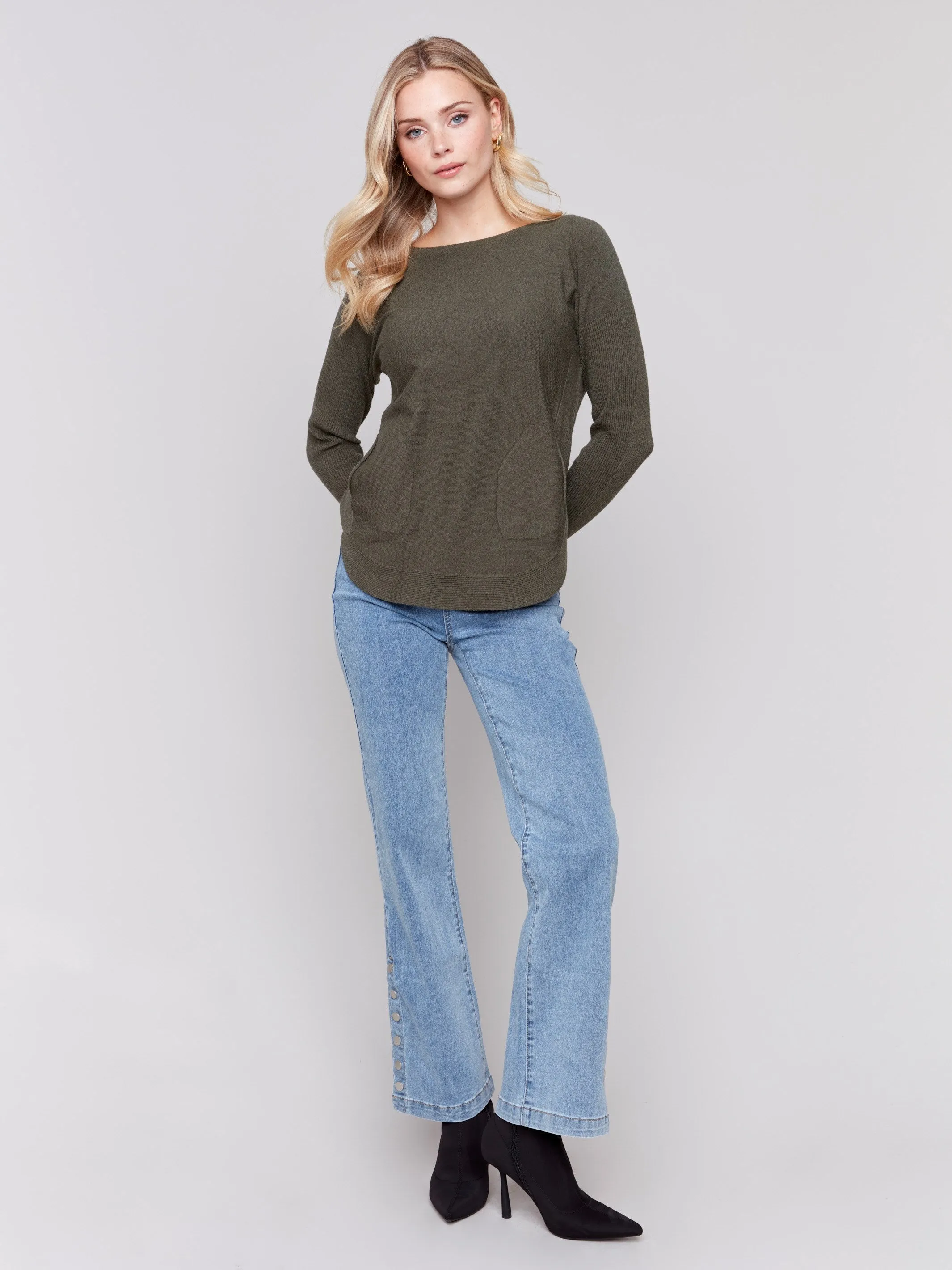 Knit Sweater With Back Detail Lace-Up - Spruce sold by Charlie B product image thumbnail 5