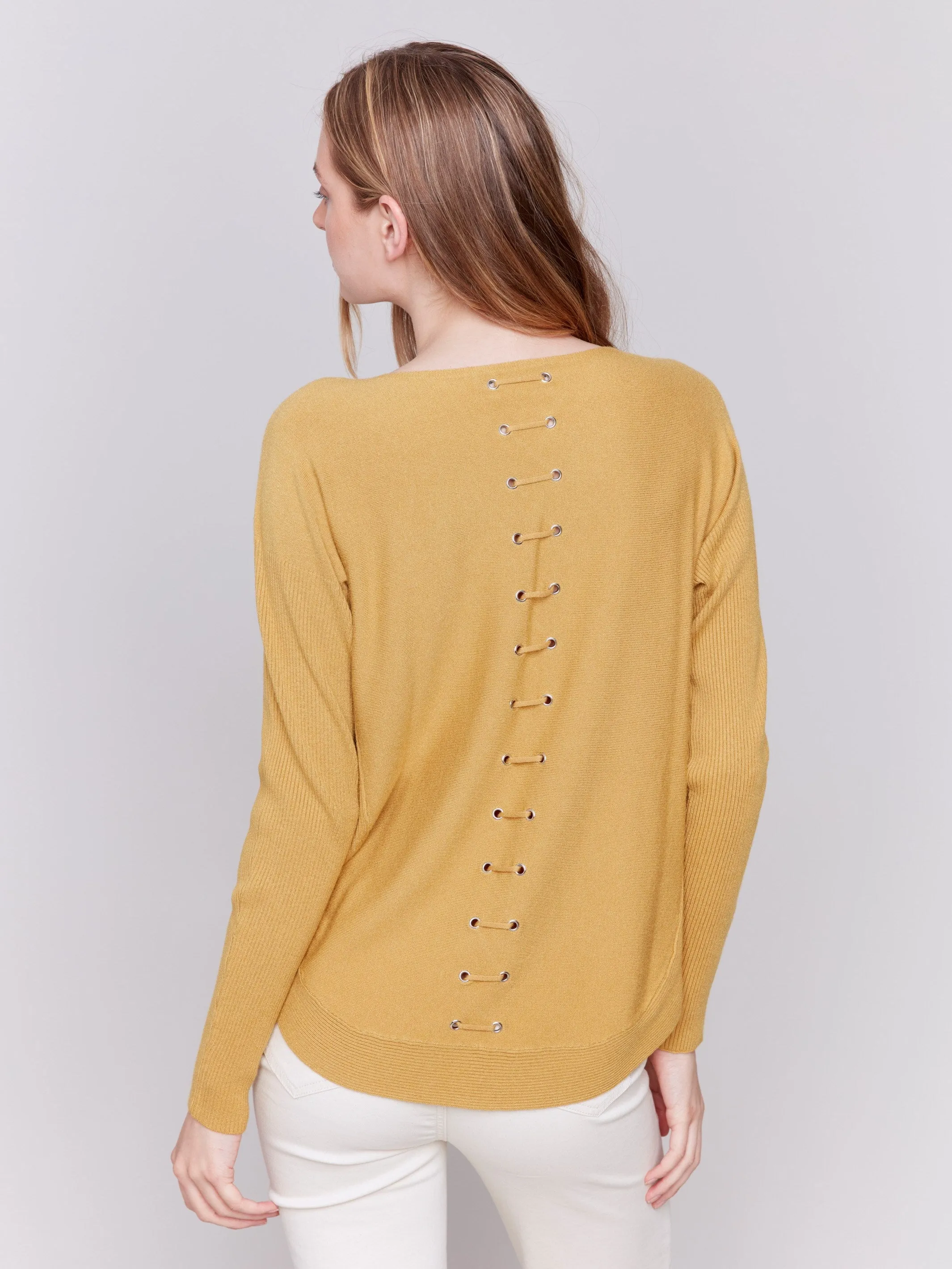 Knit Sweater with Back Detail Lace-Up - Amber sold by Charlie B product image thumbnail 2
