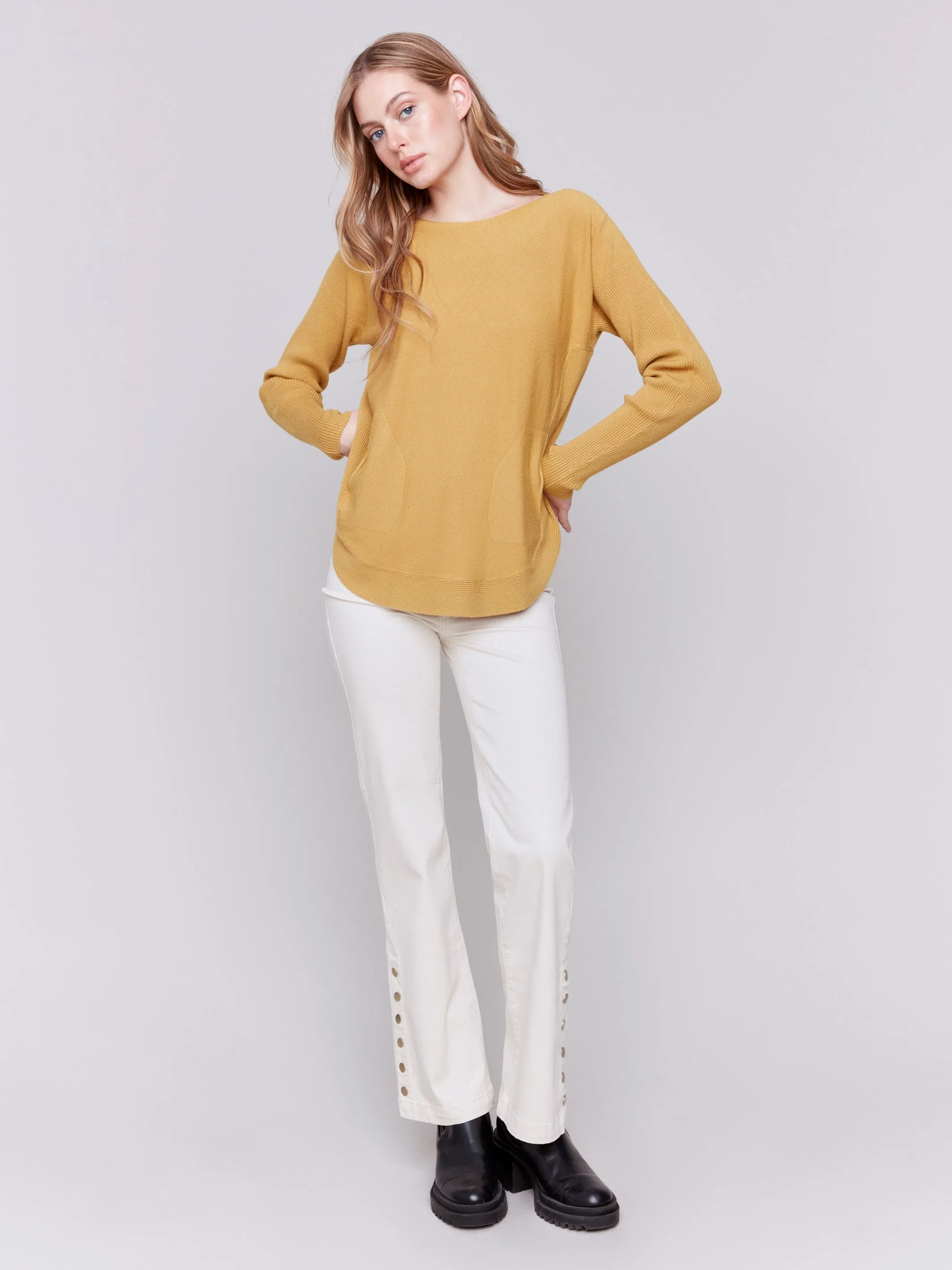 Knit Sweater with Back Detail Lace-Up - Amber sold by Charlie B product image thumbnail 4