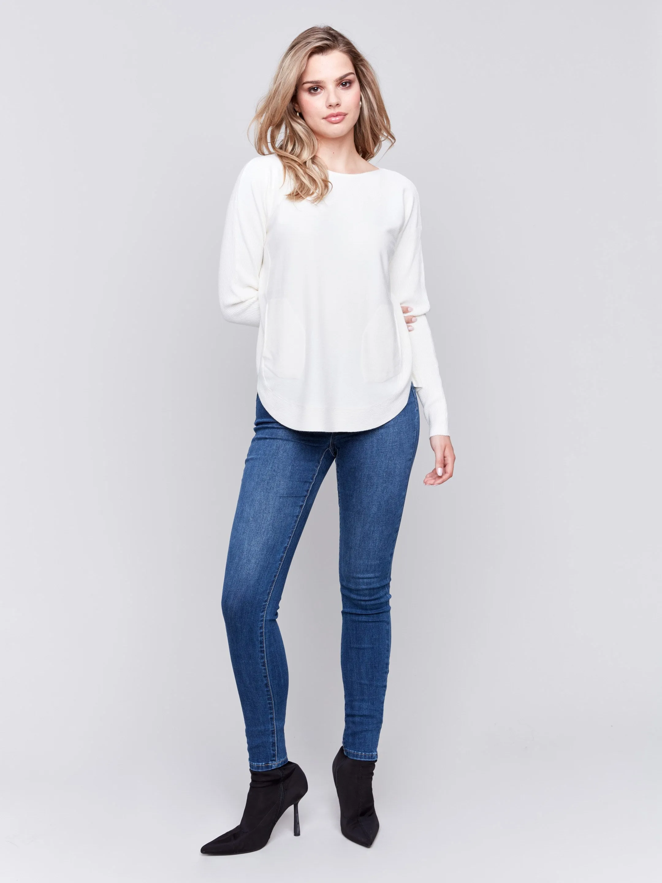 Knit Sweater With Back Detail Lace-Up - Ecru sold by Charlie B product image thumbnail 3