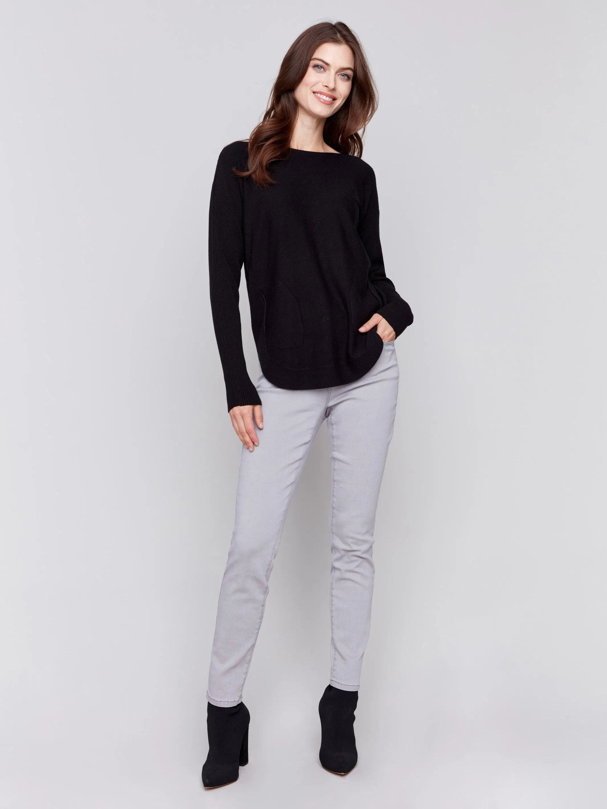 Knit Sweater with Back Detail Lace-Up - Black sold by Charlie B product image thumbnail 4