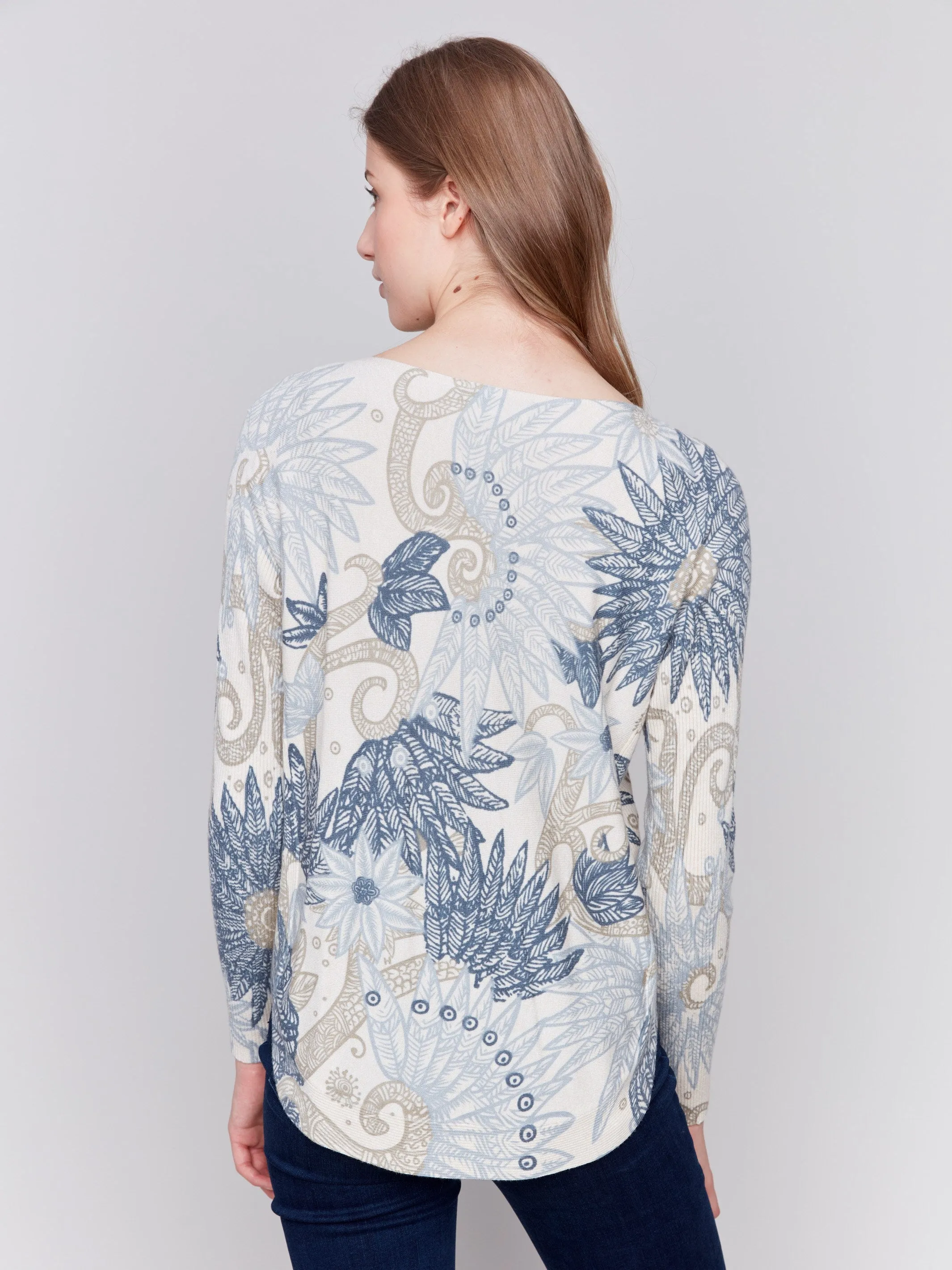 Printed Plush Knit Sweater - Feather sold by Charlie B product image thumbnail 3