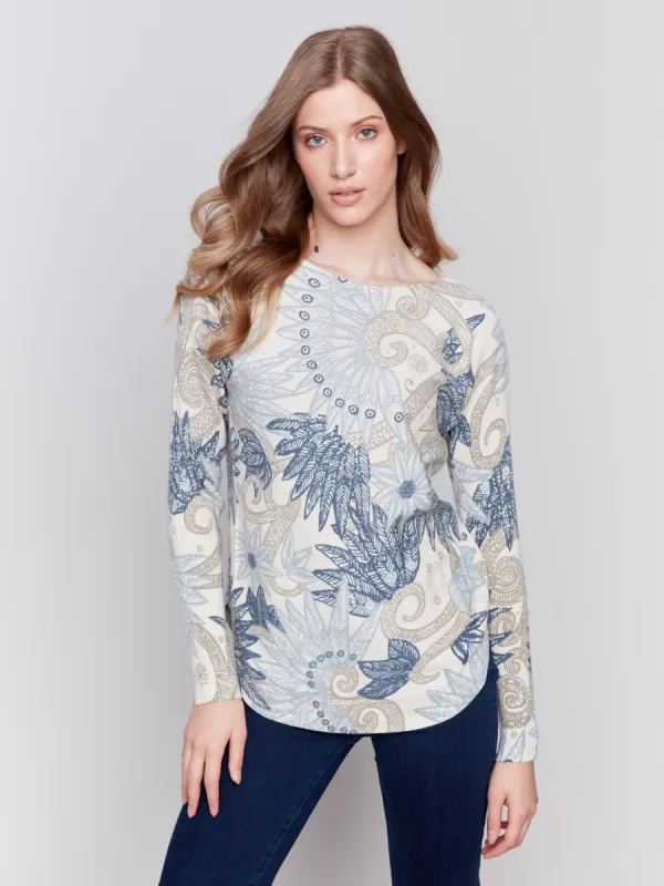 Printed Plush Knit Sweater - Feather sold by Charlie B