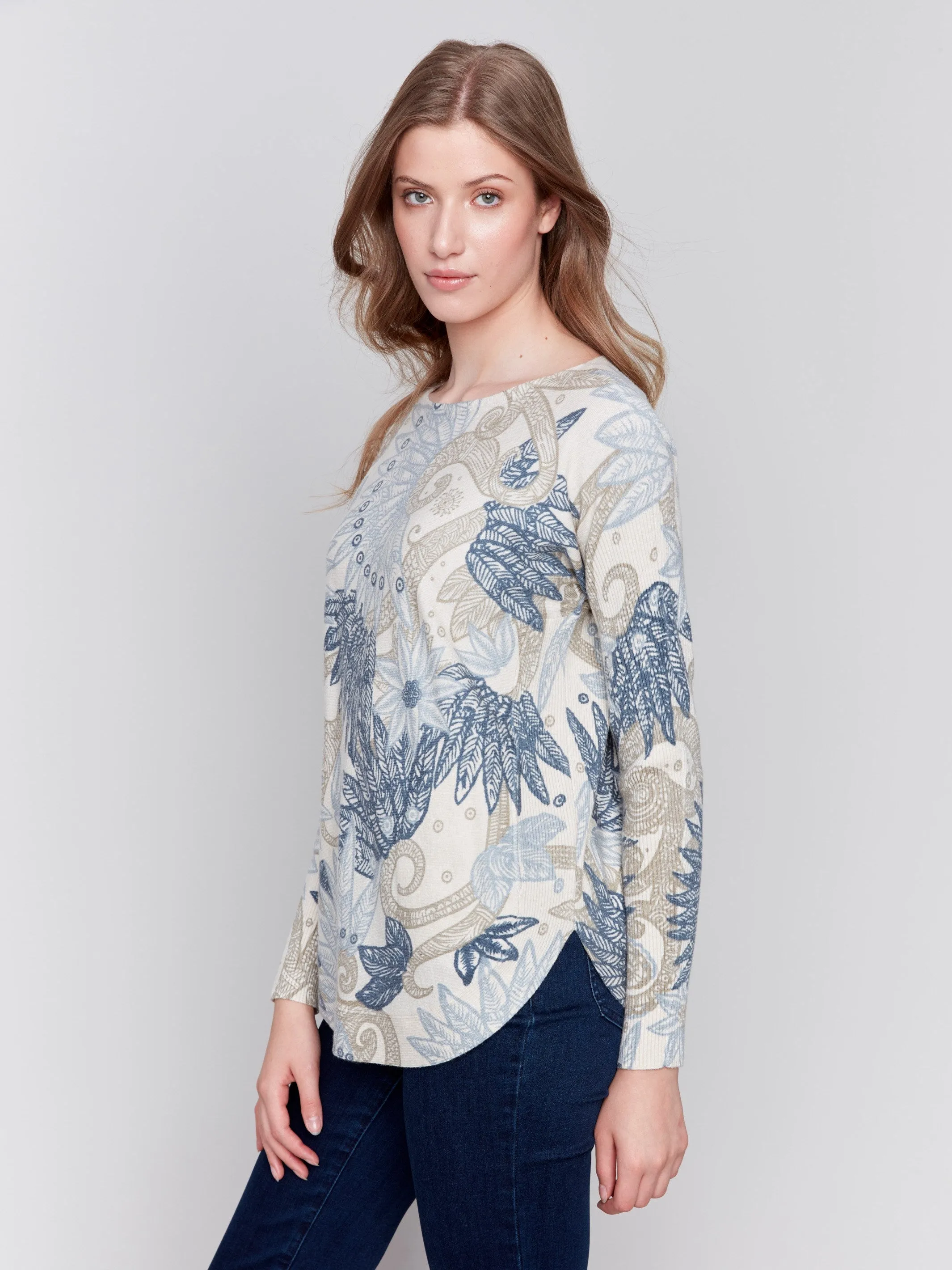 Printed Plush Knit Sweater - Feather sold by Charlie B product image thumbnail 2