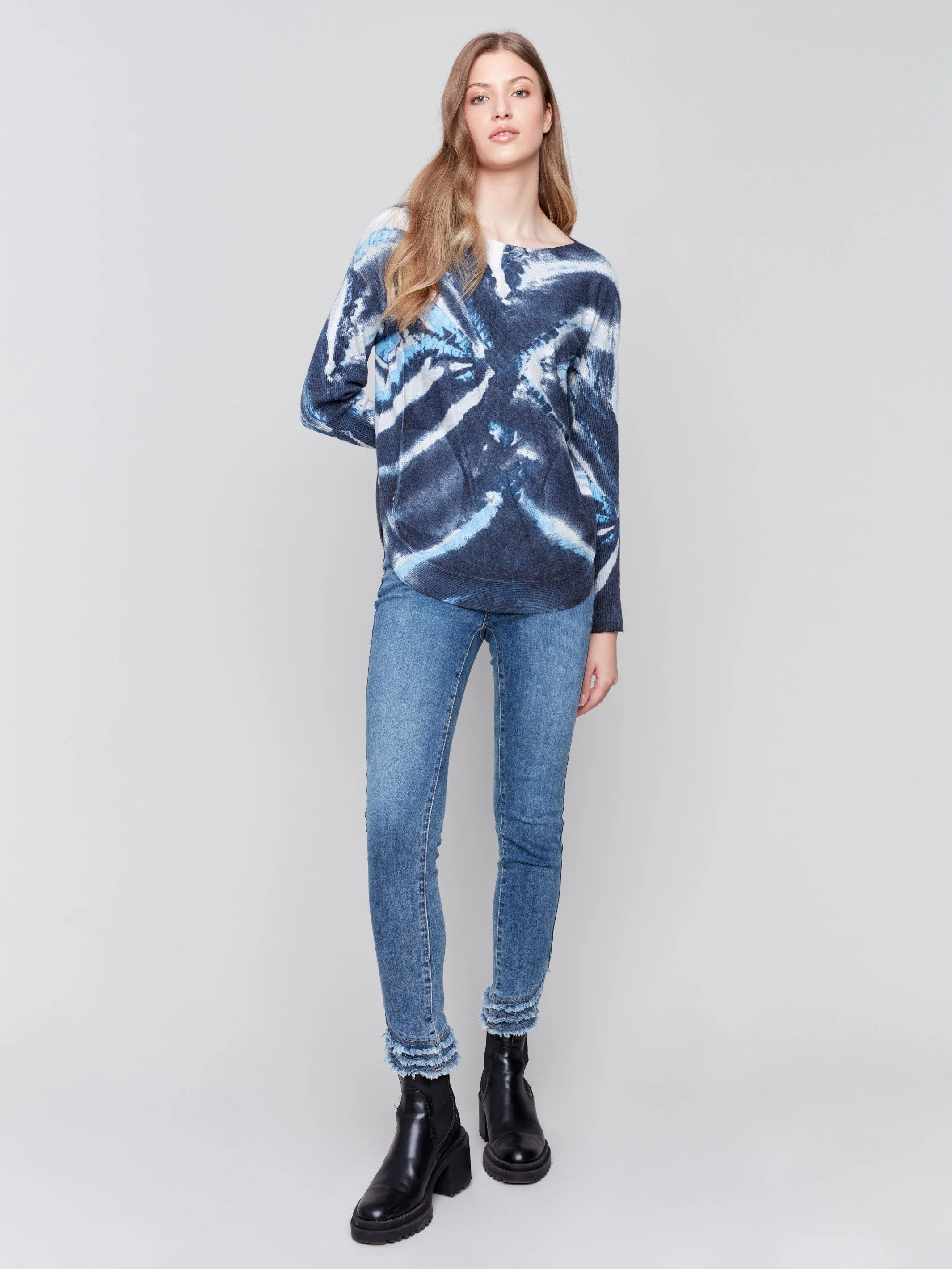 Printed Plush Knit Sweater - Storm sold by Charlie B product image thumbnail 5