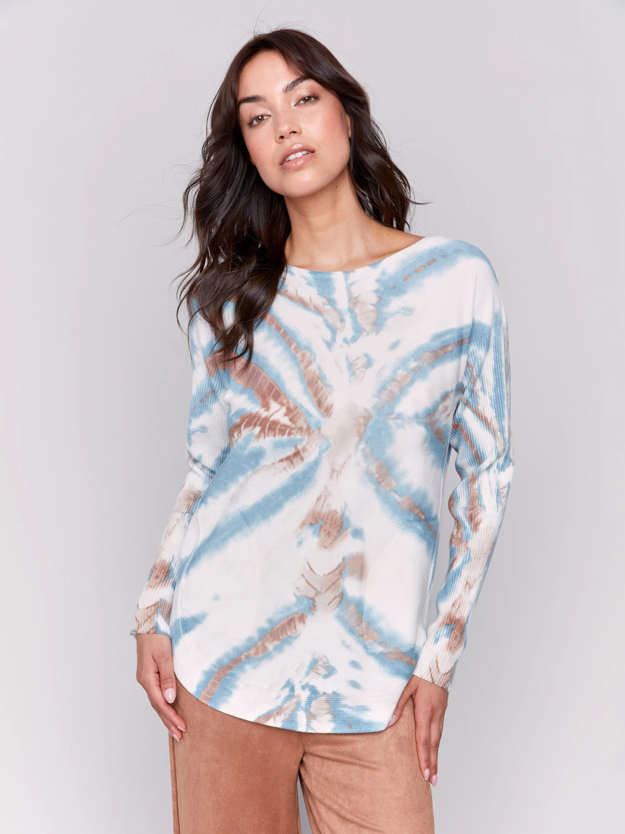 Printed Plush Knit Sweater - Steel sold by Charlie B