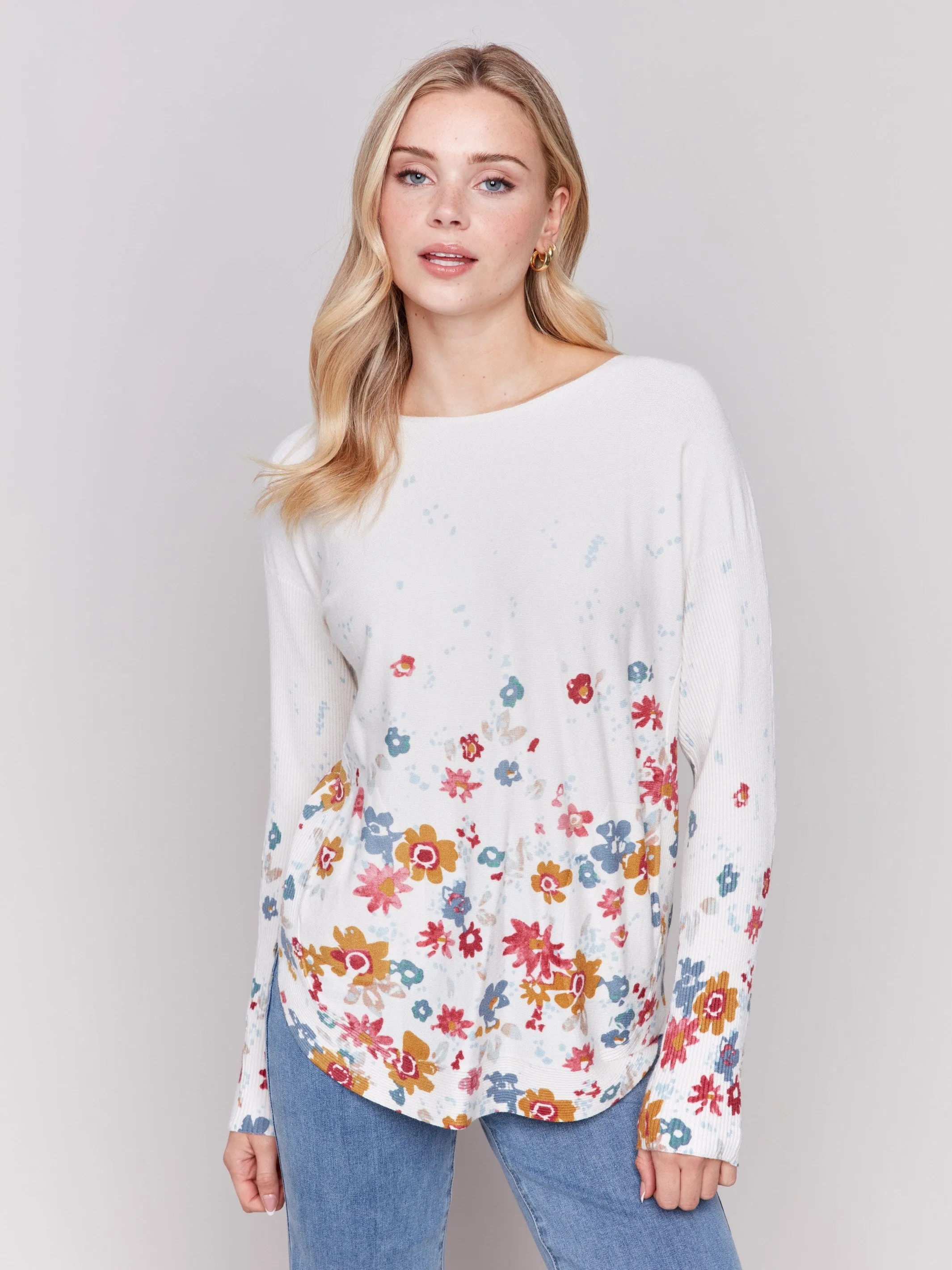 Printed Plush Knit Sweater - Floral sold by Charlie B product image thumbnail 5