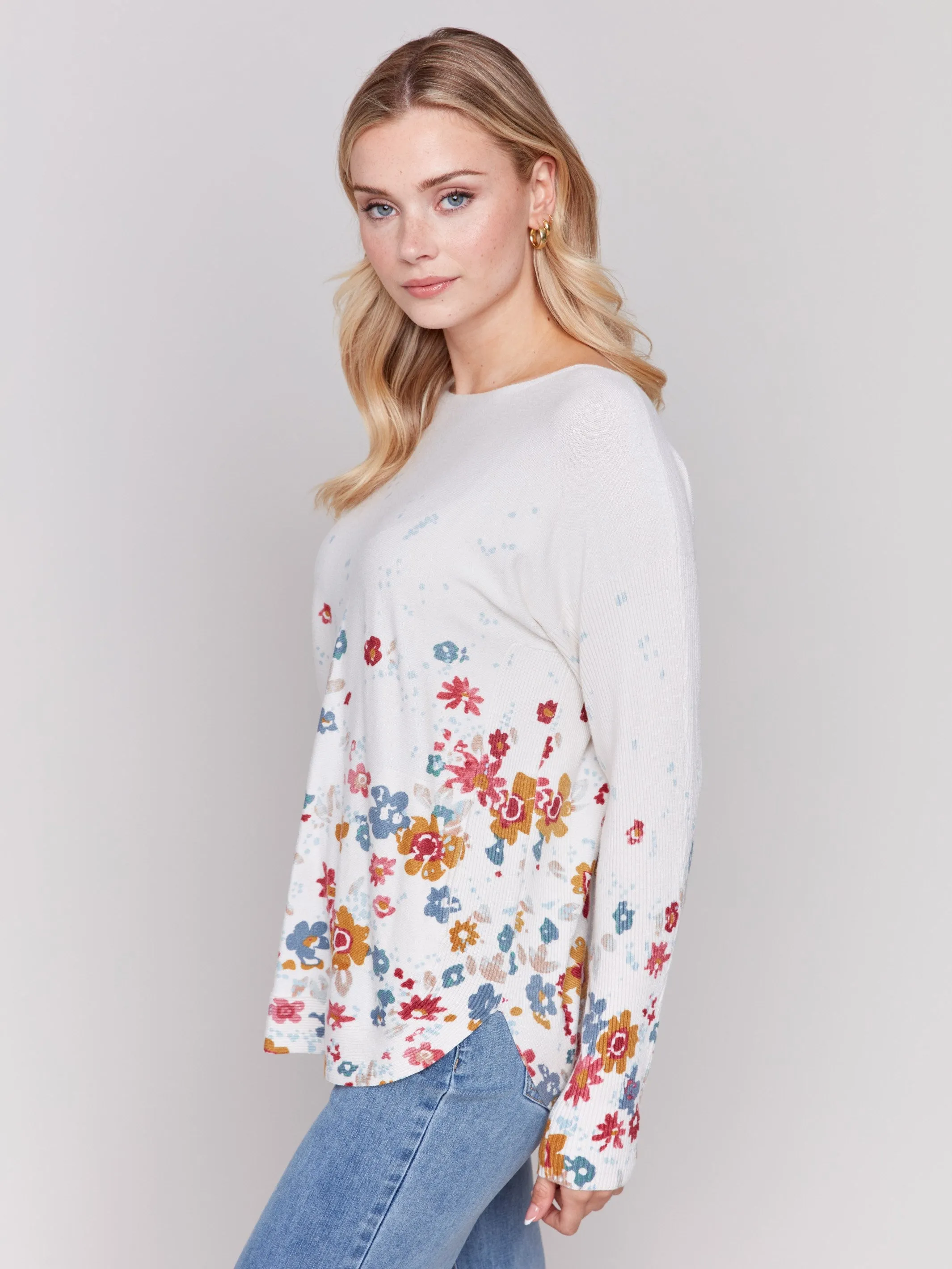 Printed Plush Knit Sweater - Floral sold by Charlie B product image thumbnail 2