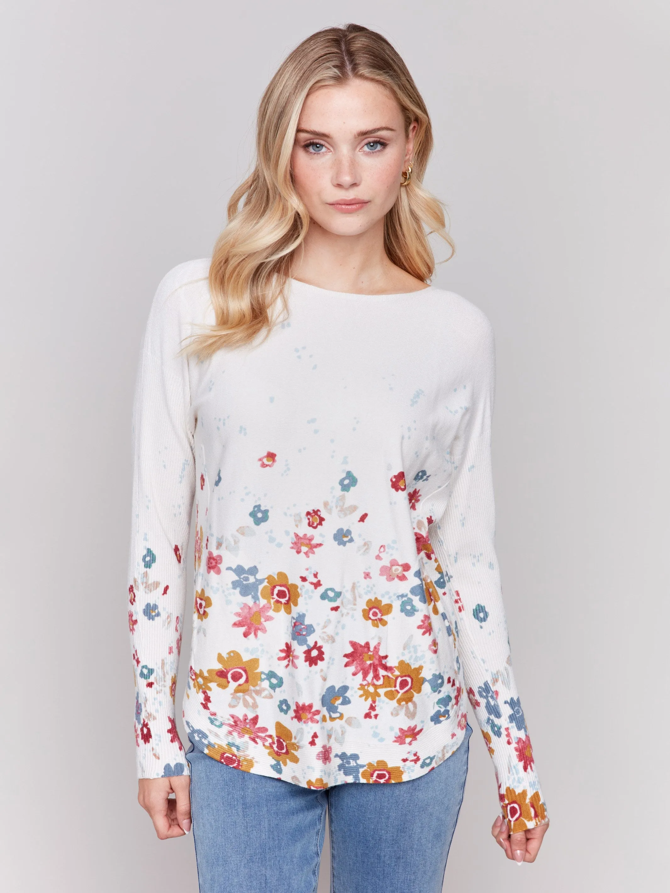 Printed Plush Knit Sweater - Floral sold by Charlie B