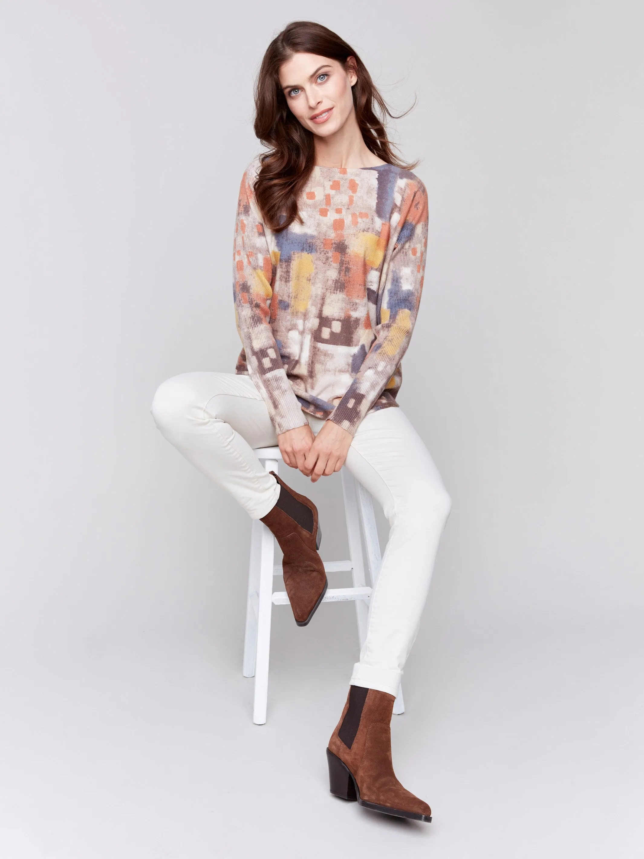 Printed Plush Knit Sweater - Cranberry sold by Charlie B product image thumbnail 4