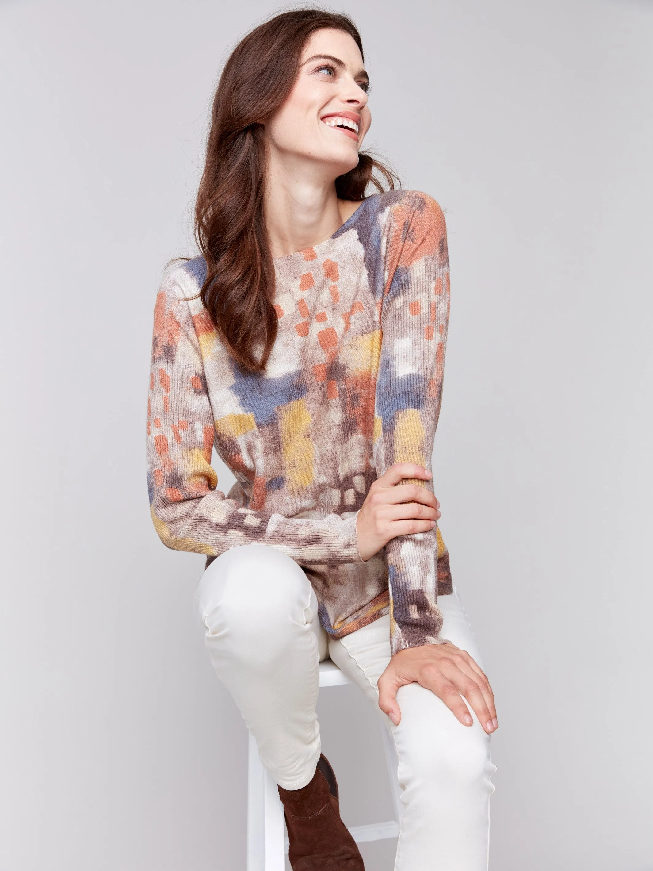 Printed Plush Knit Sweater - Cranberry sold by Charlie B product image thumbnail 5