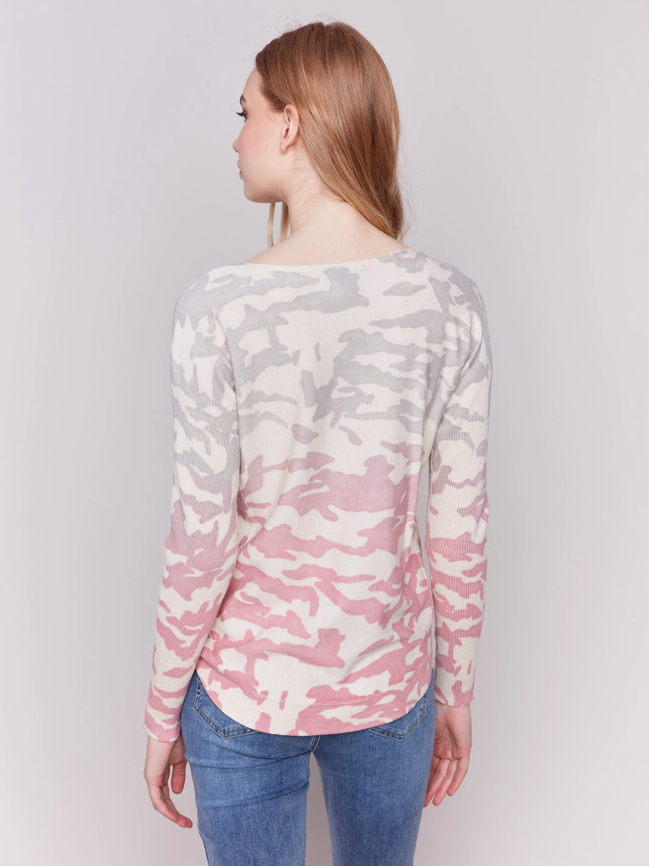 Printed Plush Knit Sweater - Grey sold by Charlie B product image thumbnail 3
