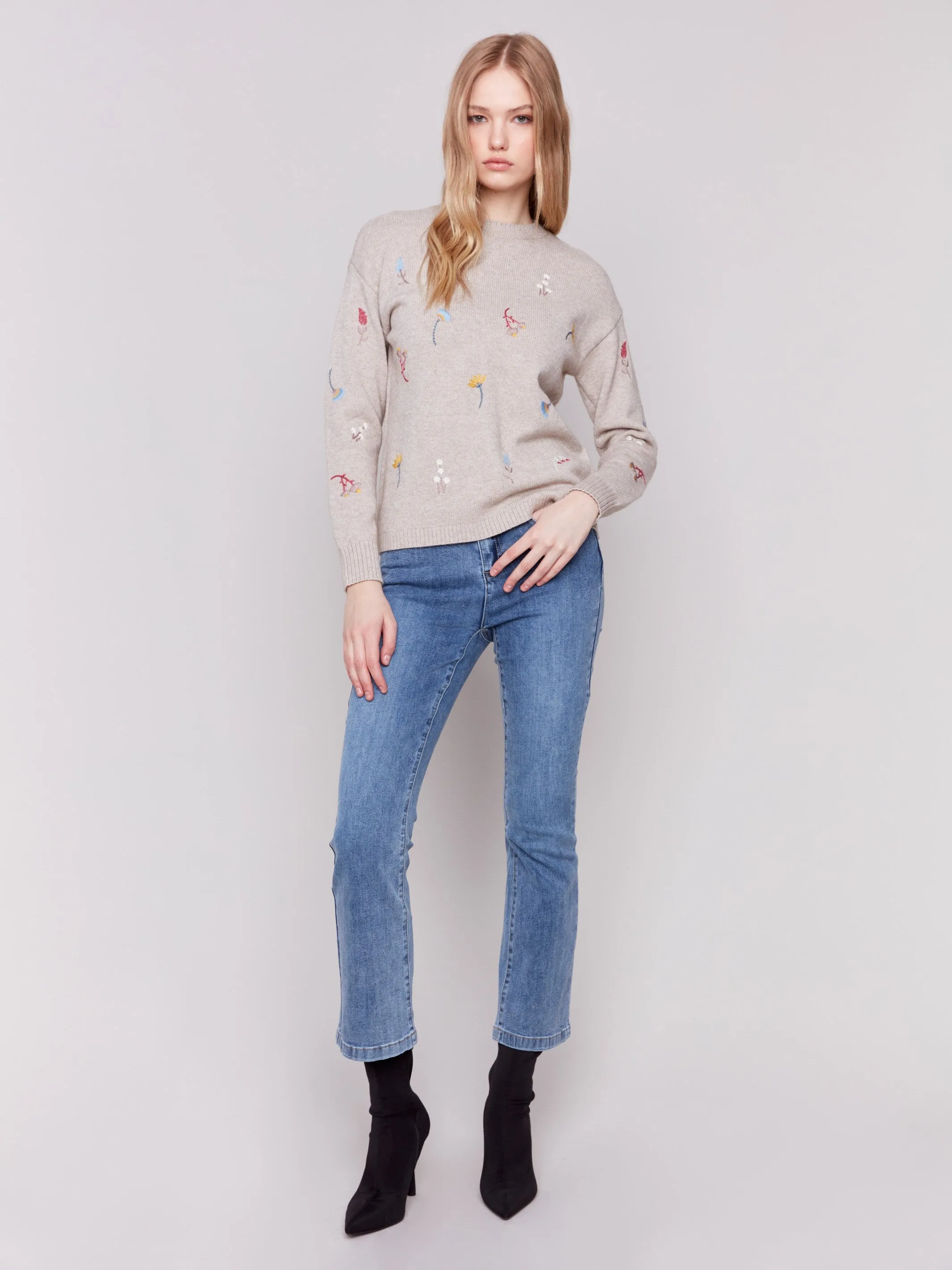 Embroidered Round Neck Sweater - Almond sold by Charlie B product image thumbnail 2
