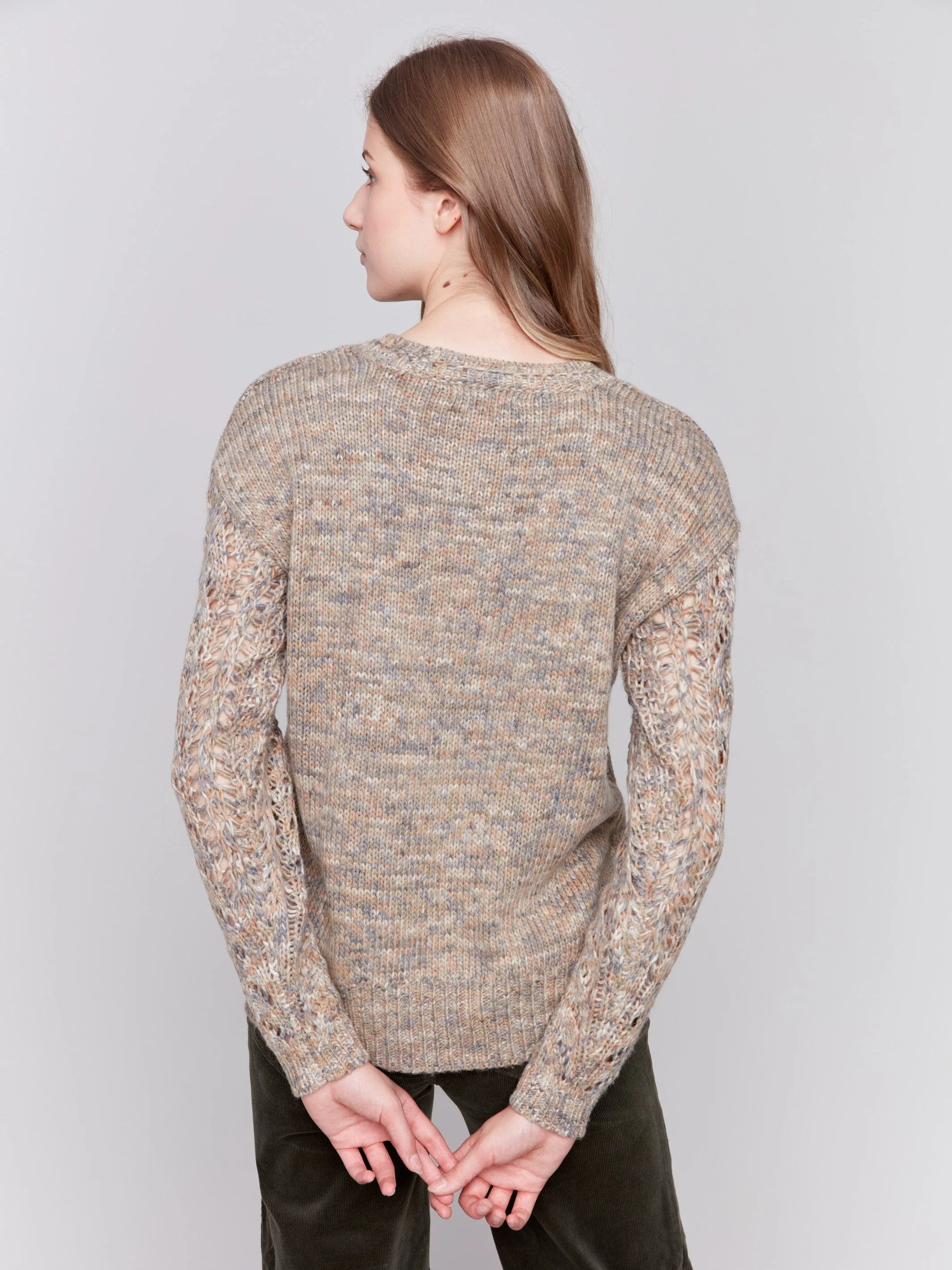 Fishnet Sleeve Crew Neck Sweater - Spruce sold by Charlie B product image thumbnail 3