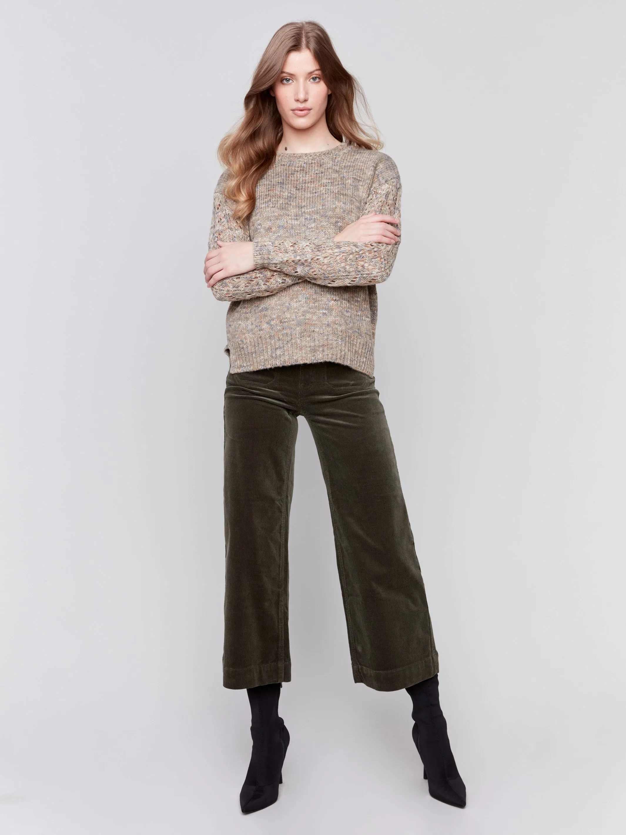 Fishnet Sleeve Crew Neck Sweater - Spruce sold by Charlie B product image thumbnail 4