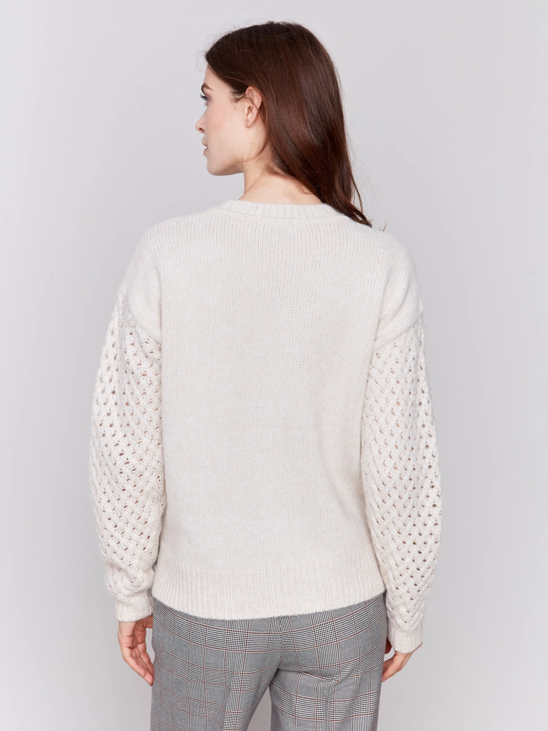 Fishnet Sleeve Crew Neck Sweater - Almond sold by Charlie B product image thumbnail 3