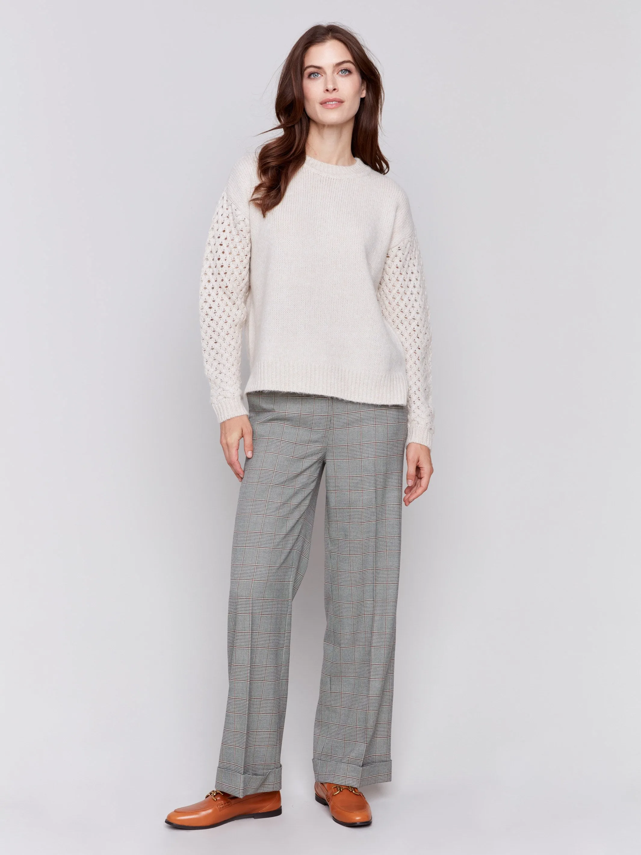 Fishnet Sleeve Crew Neck Sweater - Almond sold by Charlie B product image thumbnail 4