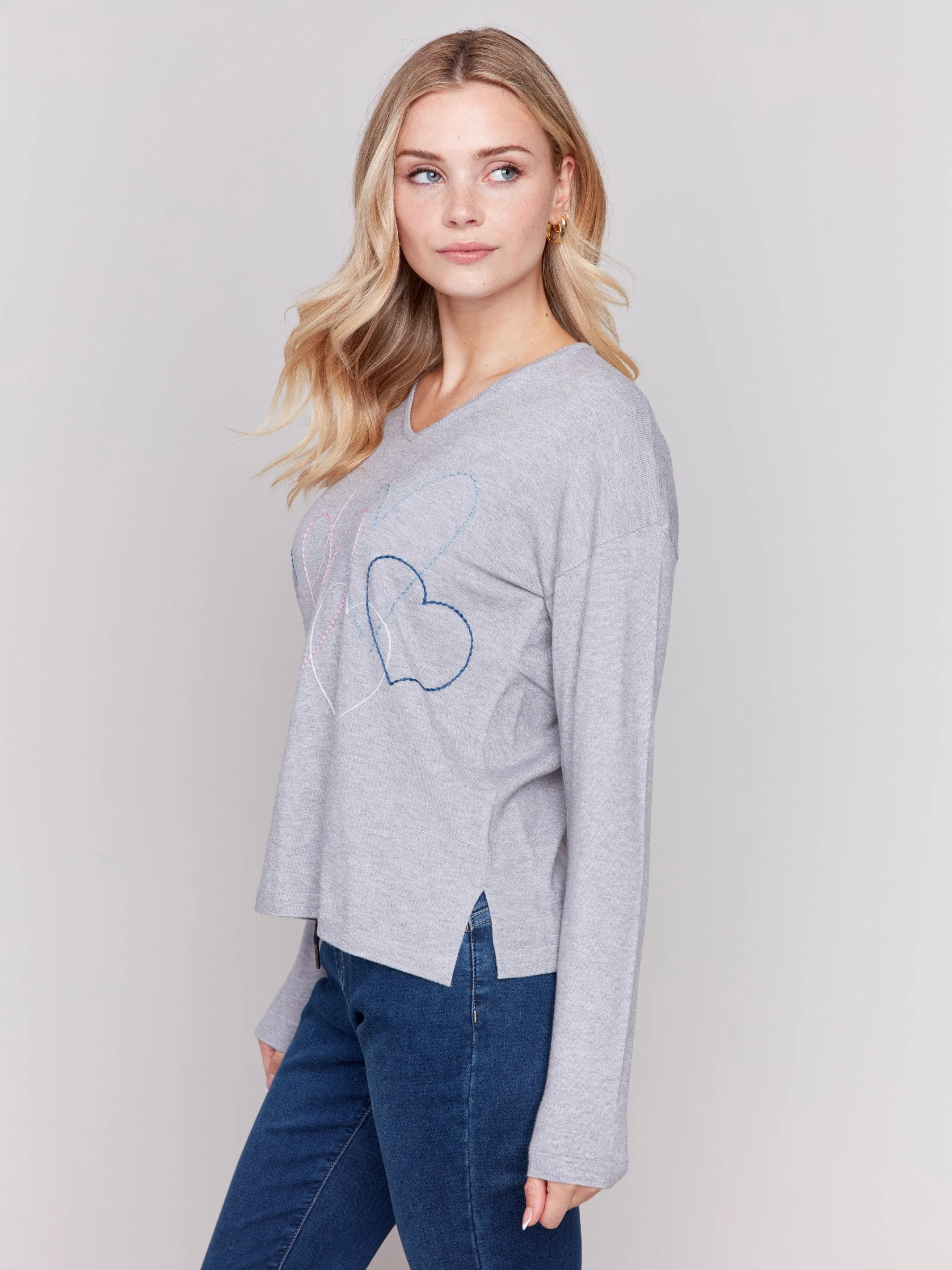 Heart Stitch V-Neck Sweater - Grey sold by Charlie B product image thumbnail 2