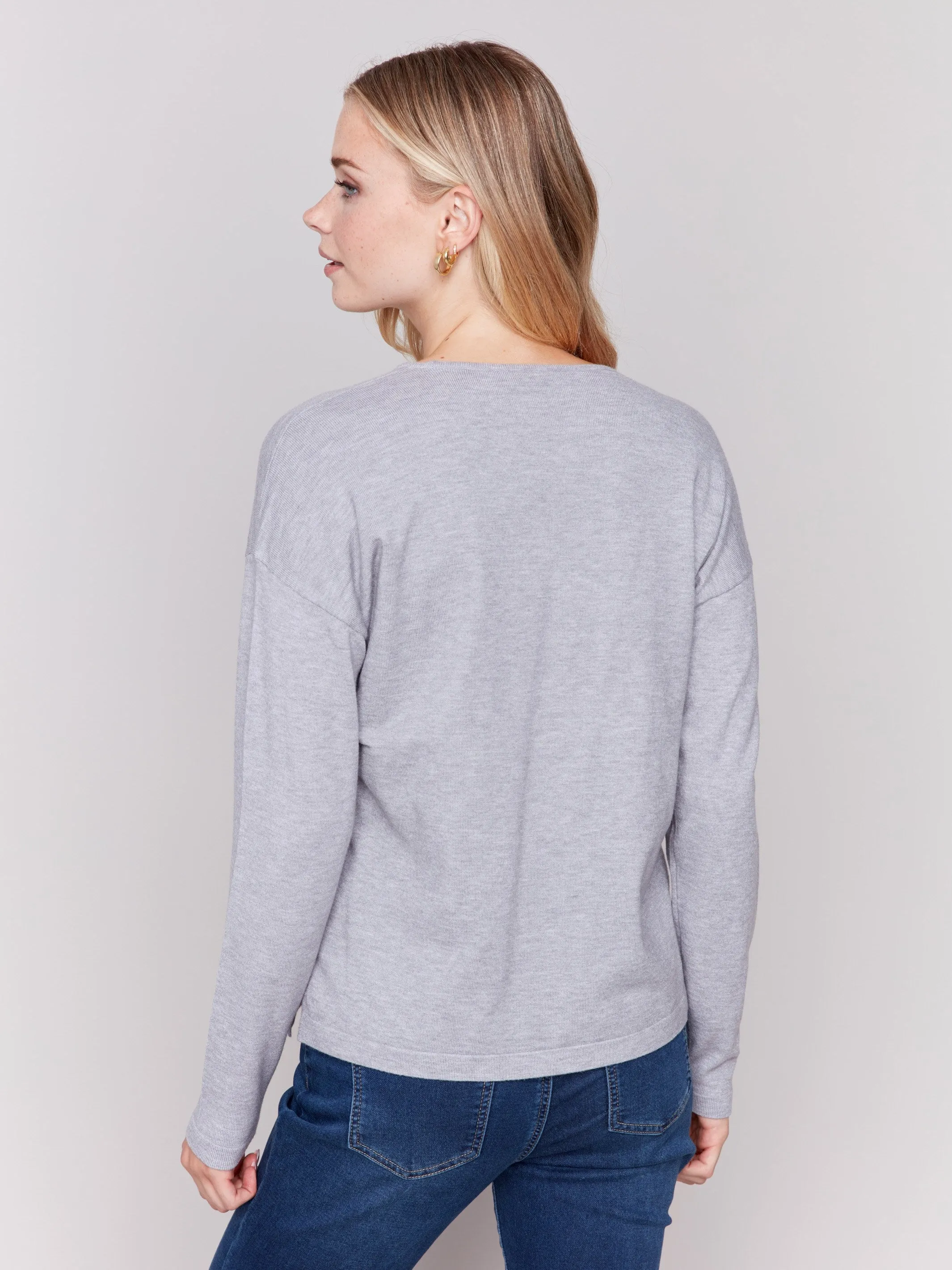 Heart Stitch V-Neck Sweater - Grey sold by Charlie B product image thumbnail 3