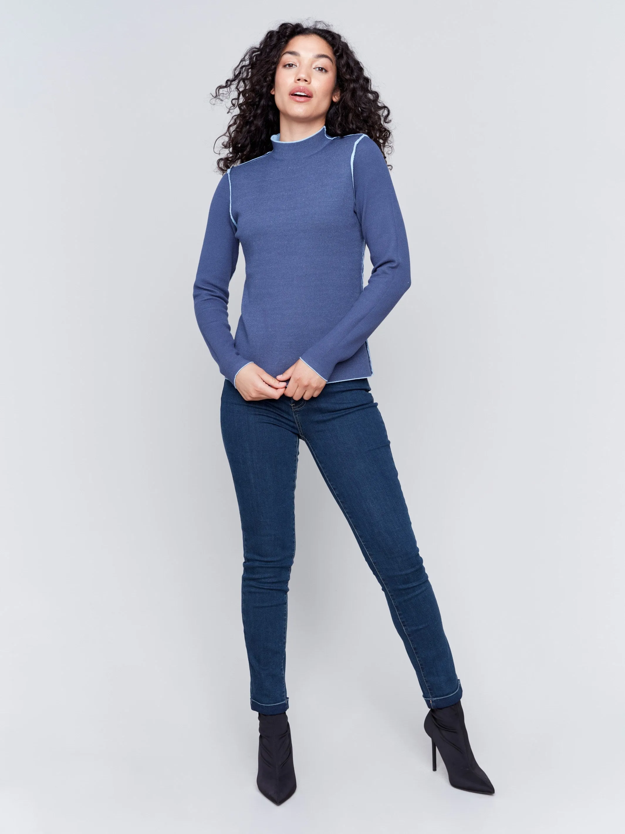 Reversible Jacquard Mock Neck Sweater - Frost sold by Charlie B product image thumbnail 3